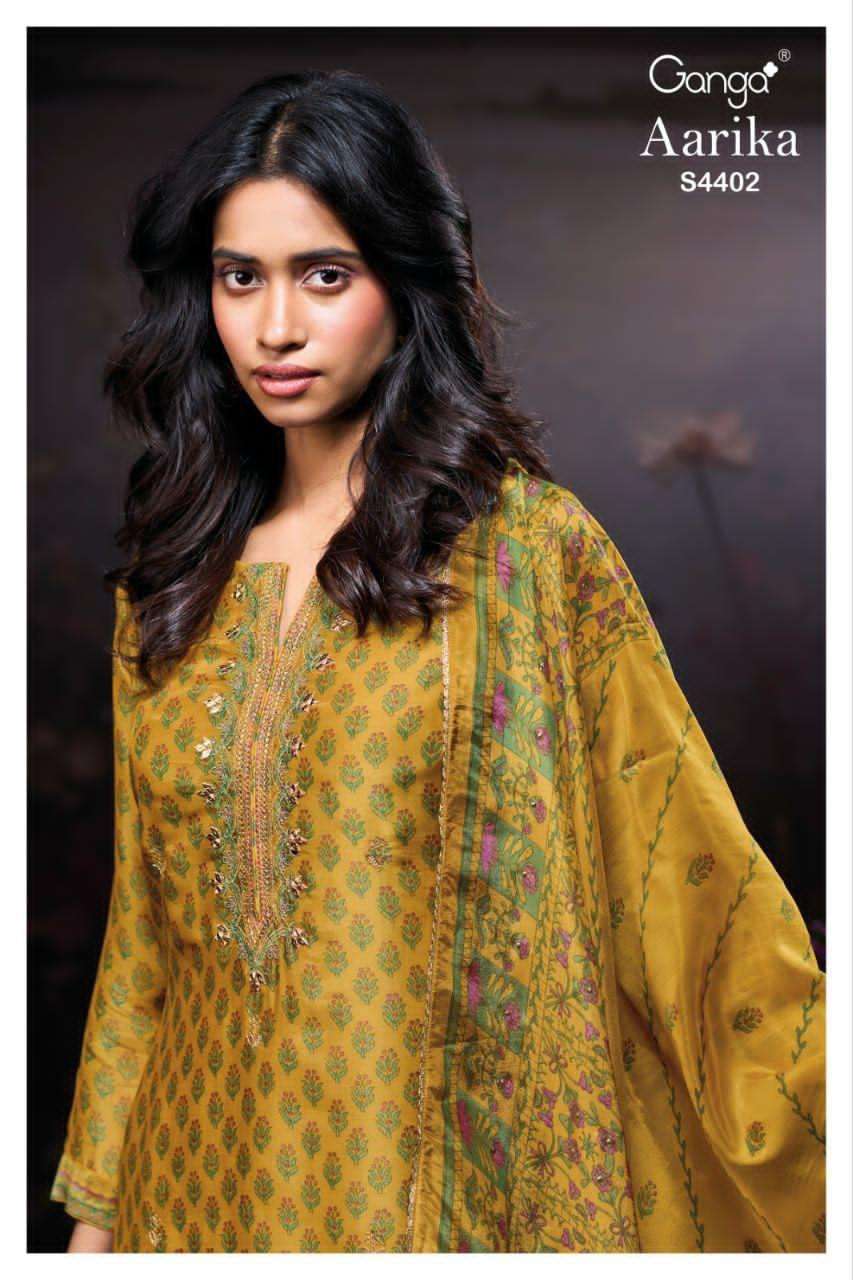 GANGA FASHION AARIKA 4402 PURE BEMBERG SILK EMBROIDERY SUIT WHOLESALER BEST RATE 