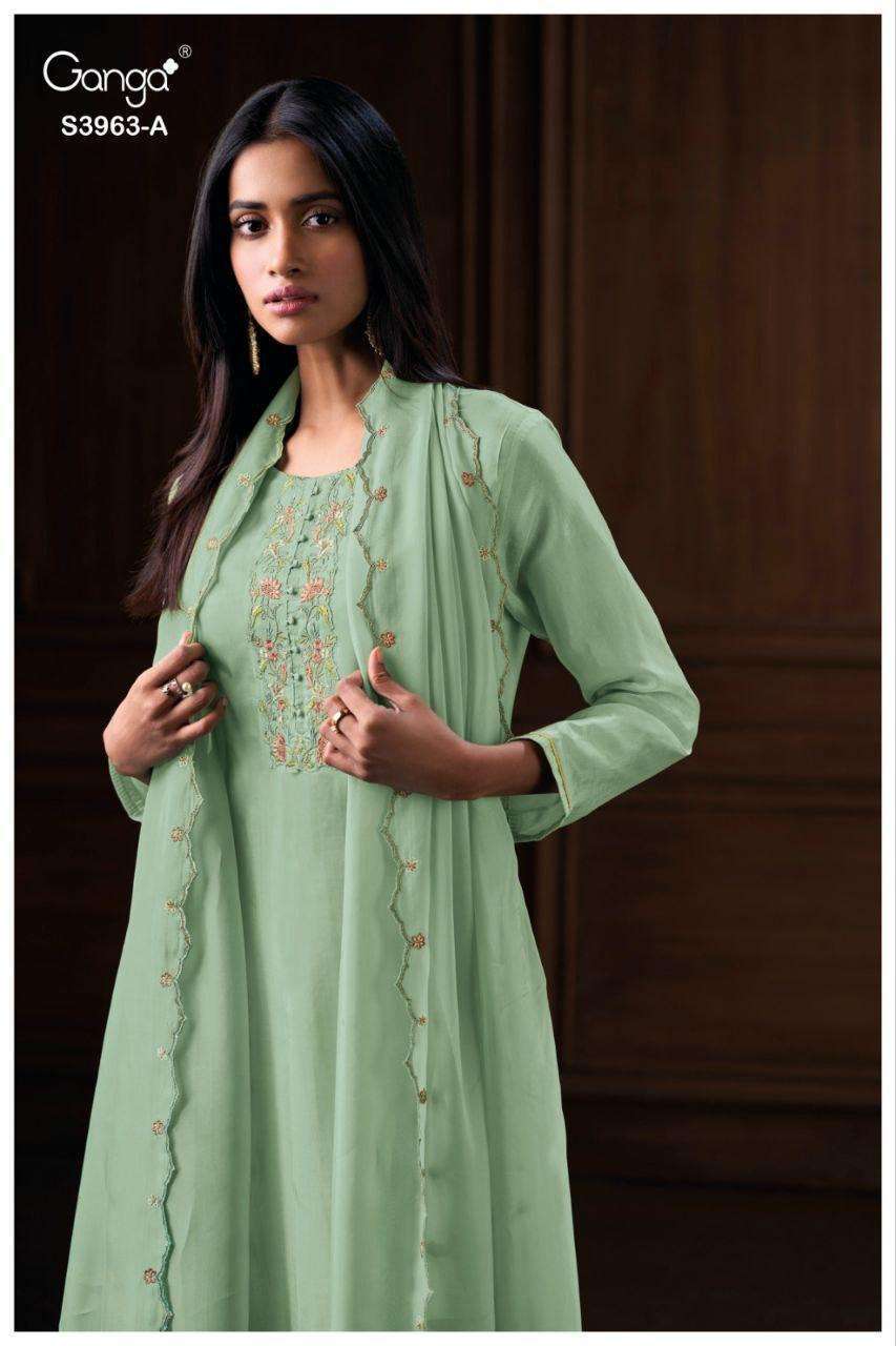 GANGA FASHION ARLINE 3963 BEMBERG SILK SALWER KAMEEZ SUIT WHOLESALER 