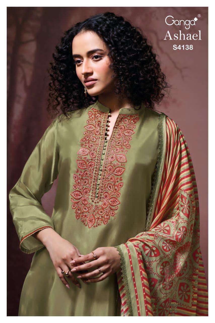 GANGA FASHION ASHAEL 4138 PURE BEMBERG LADIES SUIT WHOLESALER 2025