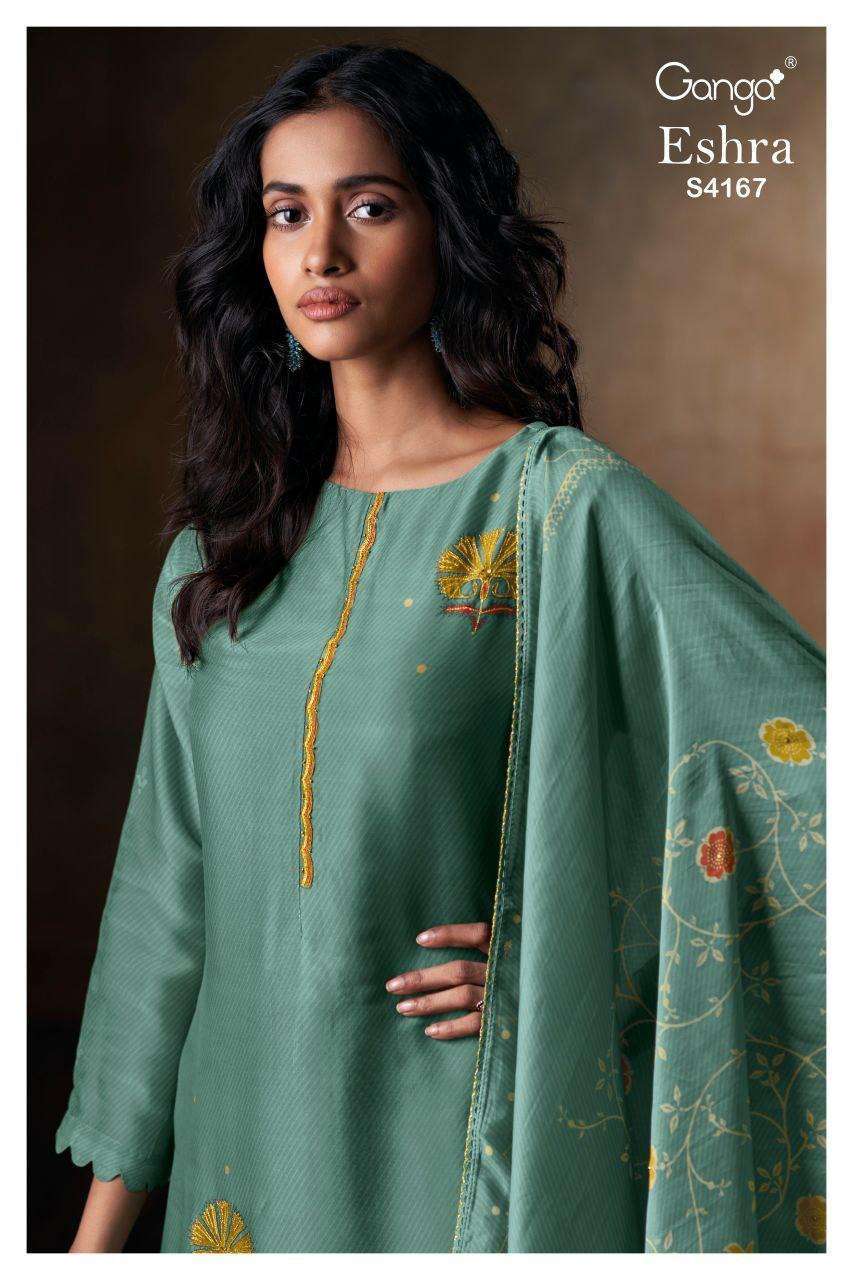 GANGA FASHION ESHRA 4166 BEMBERG SILK SUIT WHOLESALER BEST RATE 2025