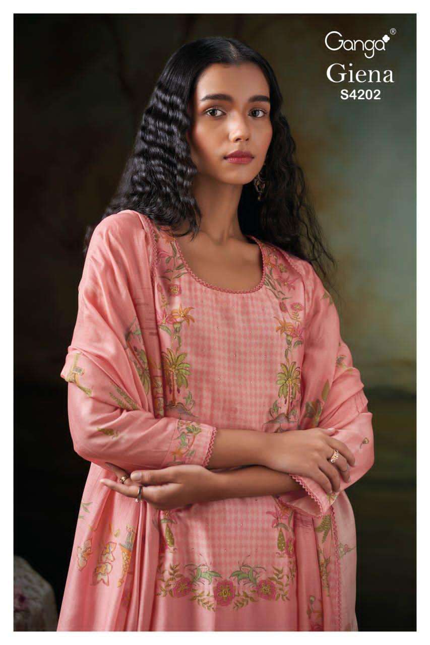 GANGA FASHION GIENA 4202 RUSSIAN SILK EMBRODERY SUIT WHOLESALER 