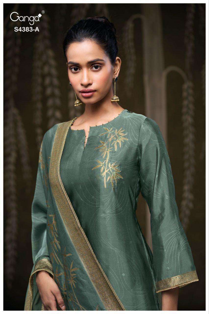 GANGA FASHION HRIDAYA 4383 VISCOSE WOVEN SILK JACQUARD SUIT WHOLESALER 