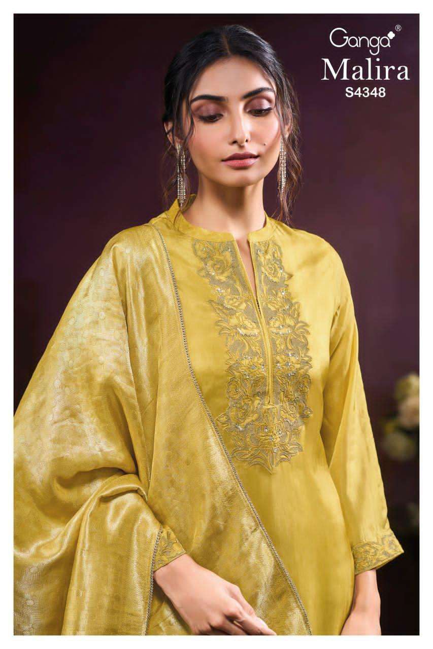 GANGA FASHION MALIRA 4348 PURE BEMBERG SILK SALWER KAMEEZ WHOLESALER 