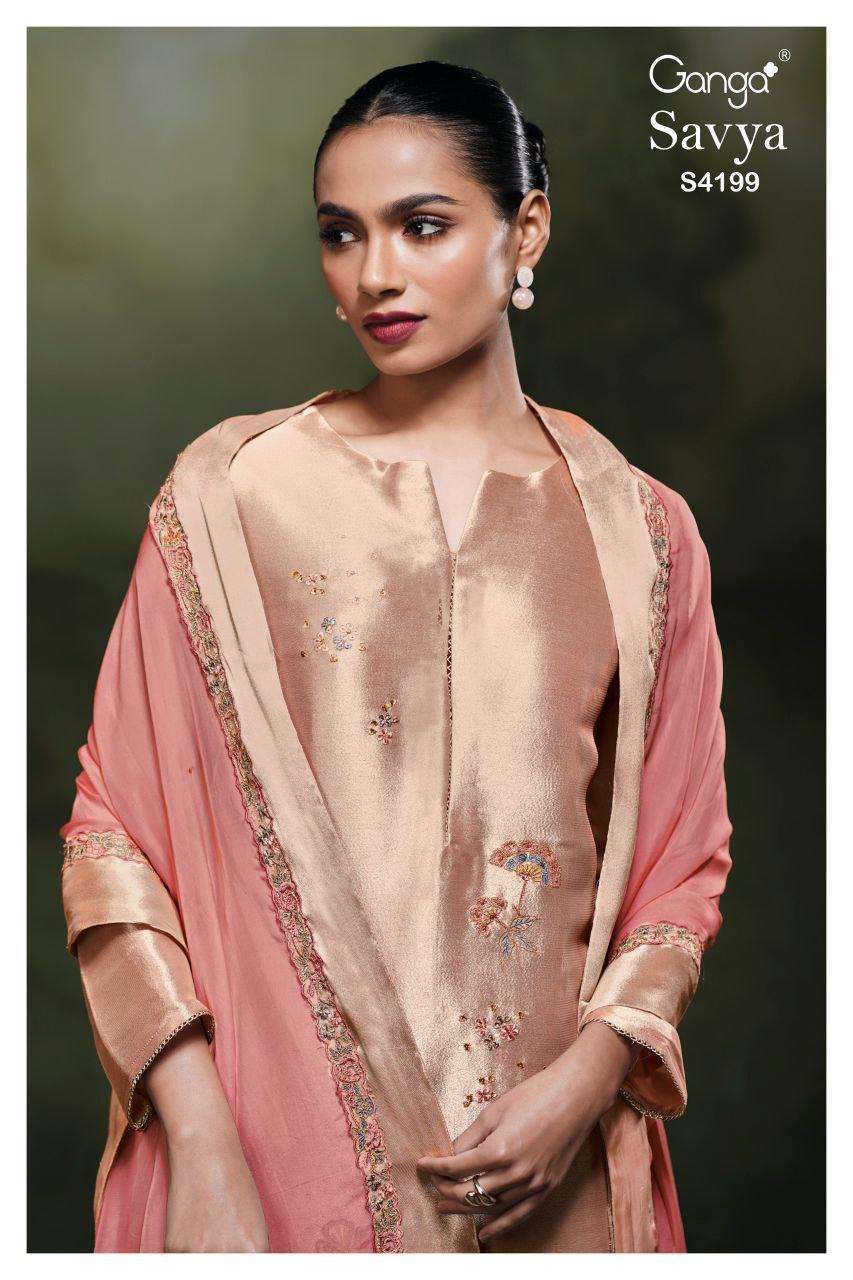 GANGA SAVYA 4199 COLORS BEMBERG SILK JACQUARD SUIT WHOLESALER BEST RATE 