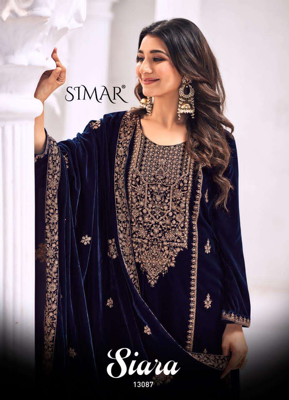 GLOSSY SIMAR SIARA DESIGNER VELVET SUIT WHOLESALER BEST RATE DEALER 