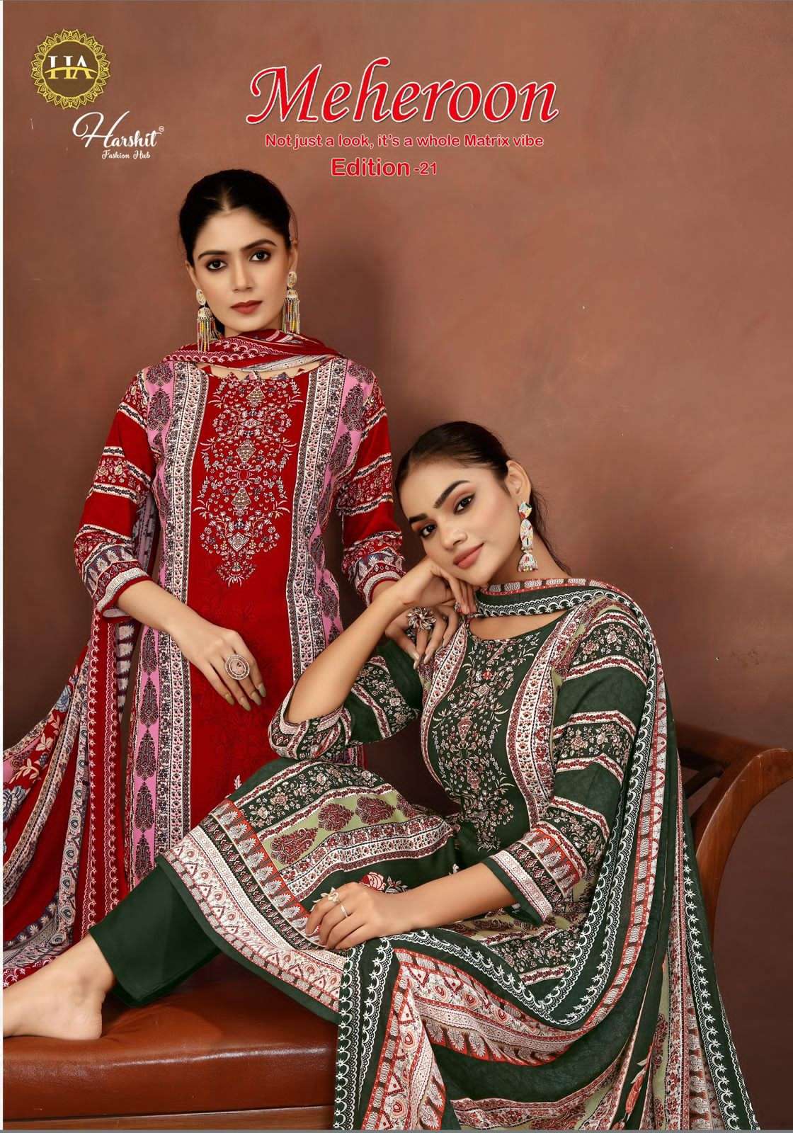 HARSHIT FASHION MEHEROON EDITION 21 FANCY VISCOSE RAYON SUIT WHOLESALER 