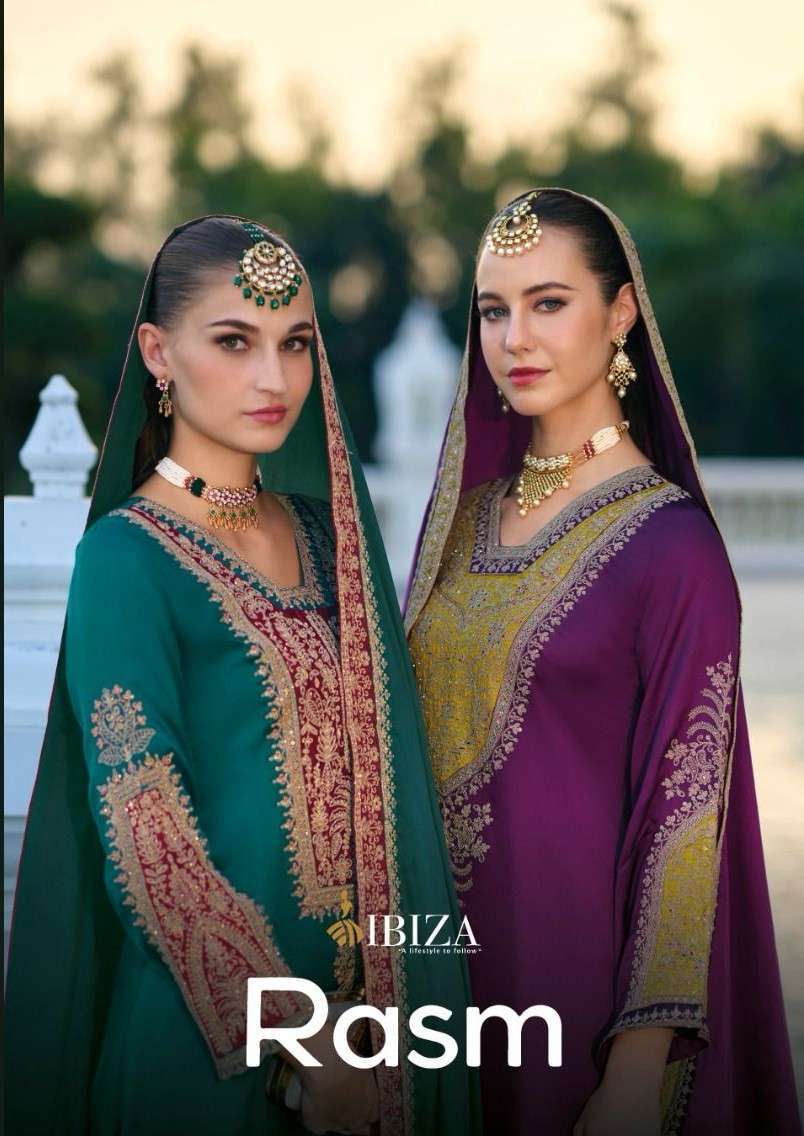 IBIZA RASM PARTYWEAR STYLE PURE GAJI SILK DESIGNER SUIT WHOLESALER BEST RATE 