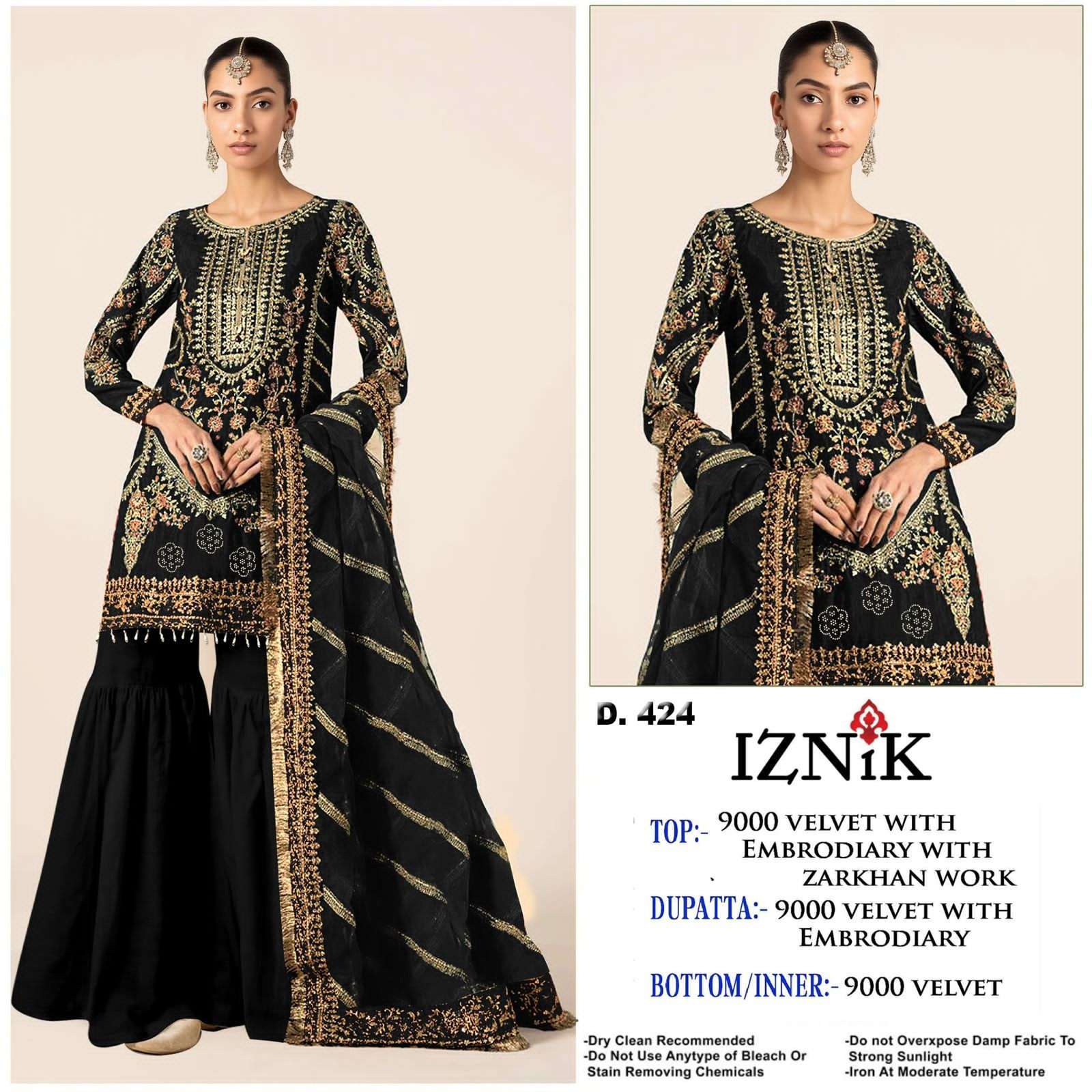 IZNIK FAB 424 COLORS PAKISTANI VELVET SUIT WHOLESALER 