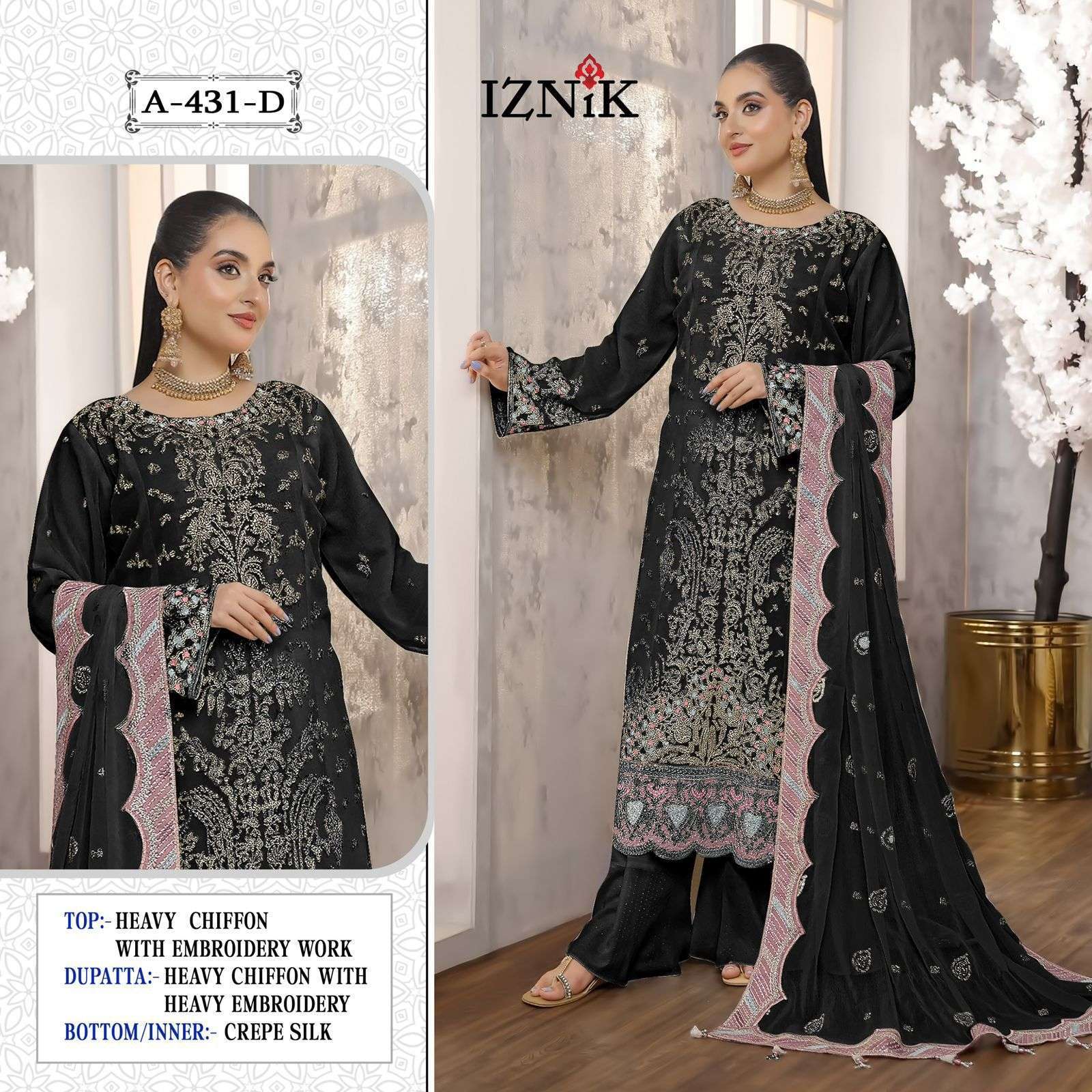 IZNIK FAB 431 CHIFFON HEAVY EMBROIDERY PAKISTANI SALWER KAMEEZ SUIT WHOLESALER 