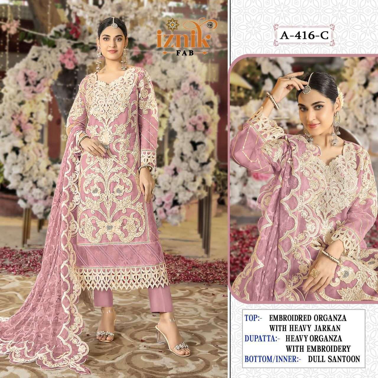 IZNIK FAB A 416 COLORS PAKISTANI DESIGNER SUIT WHOLESALER BEST RATE 