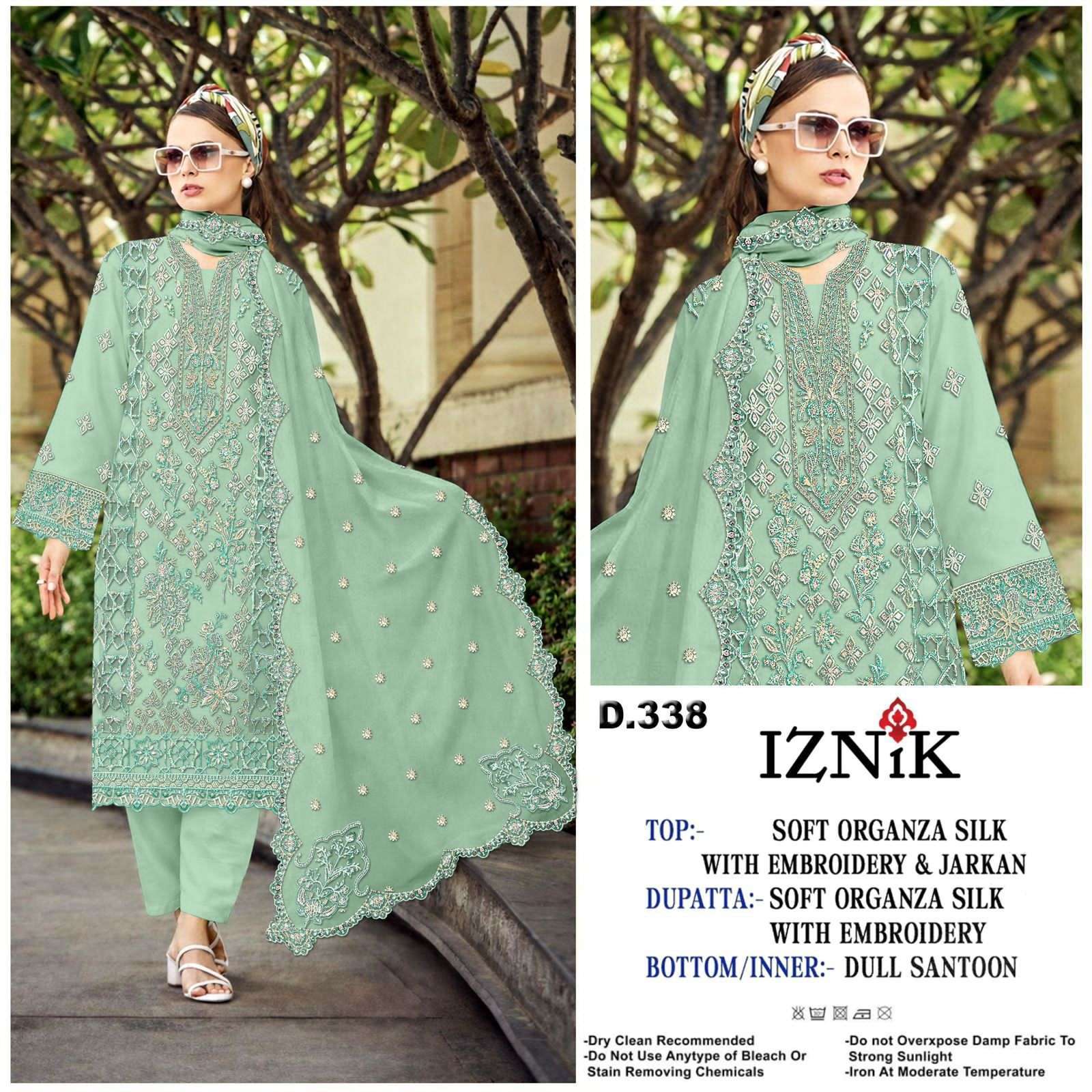IZNIK FAB D 338 COLORS PAKISTANI ORGANZA SUIT WHOLESALER 