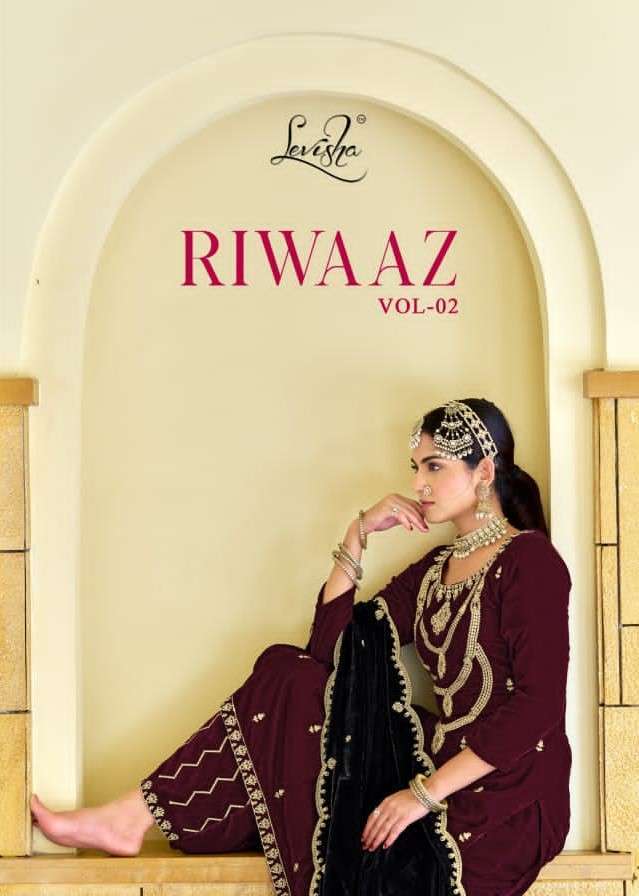 LEVISHA RIWAAZ VOL 2 PURE VELVET SUIT CATALOG WHOLESALER BEST RATE 