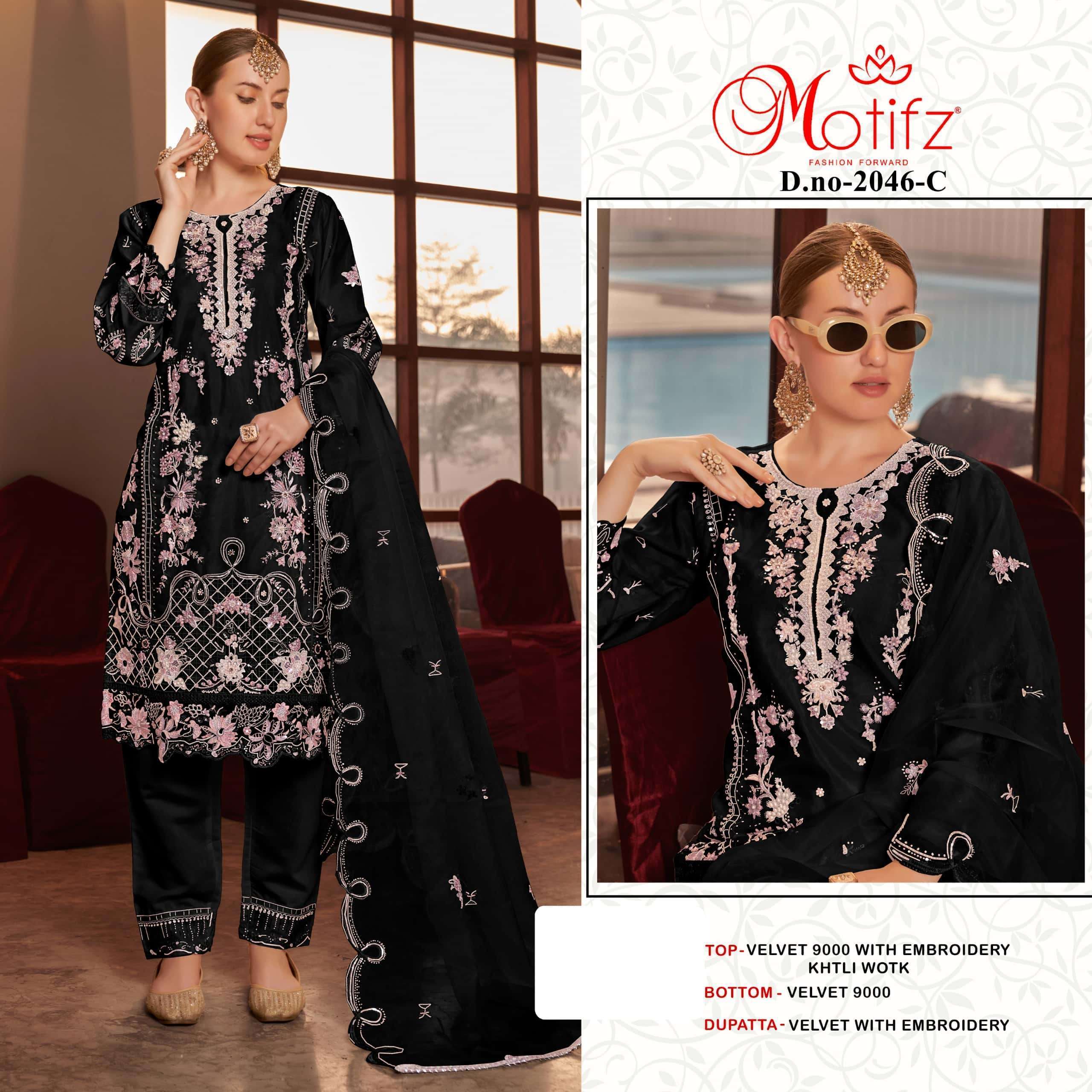 MOTIFZ D 2046 COLORS DESIGNER PAKISTANI VELVET SUIT WHOLESALER IN INDIA 