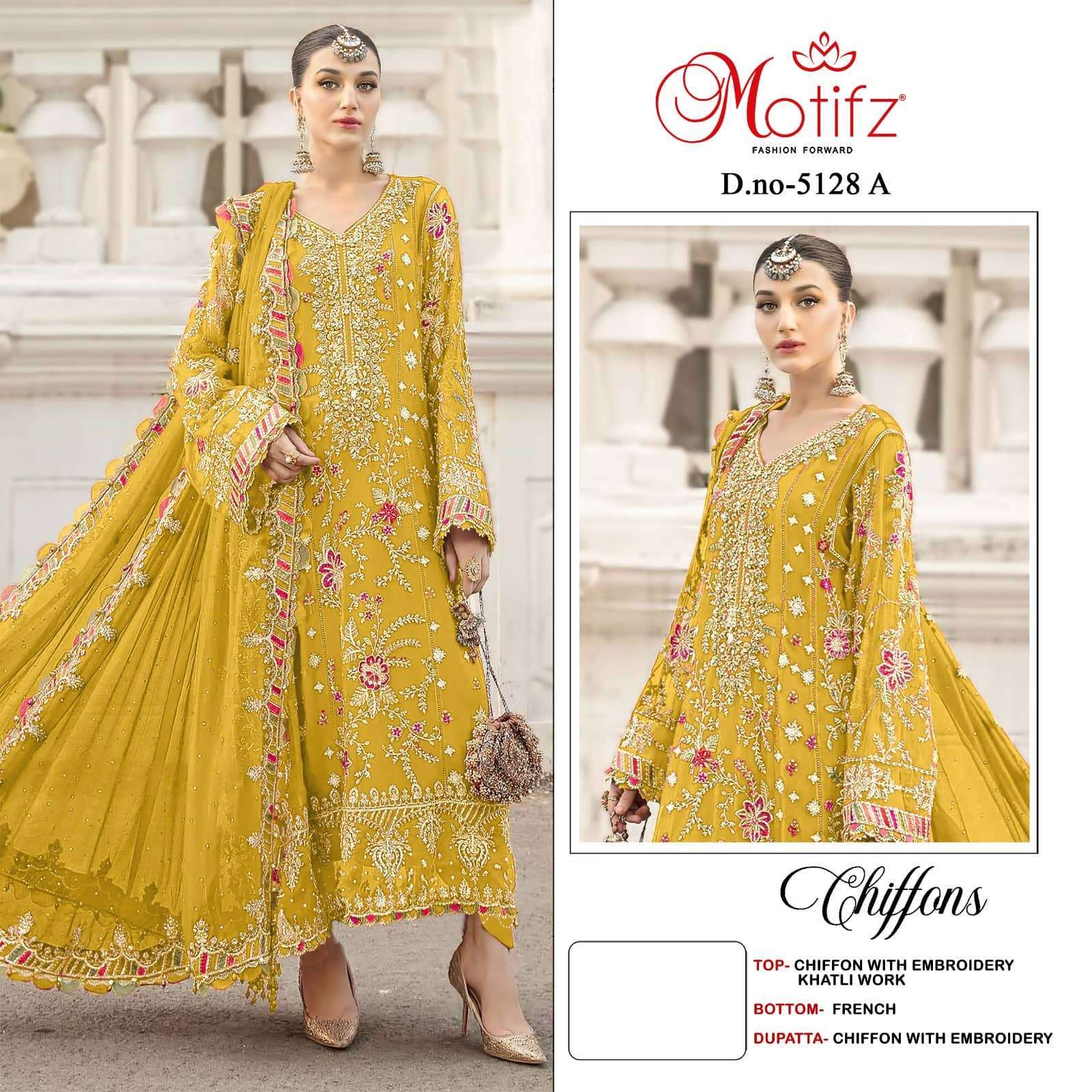MOTIFZ D 5128 COLORS PARTYWEAR PAKISTANI CHIFFON SUIT WHOLESALER 2025