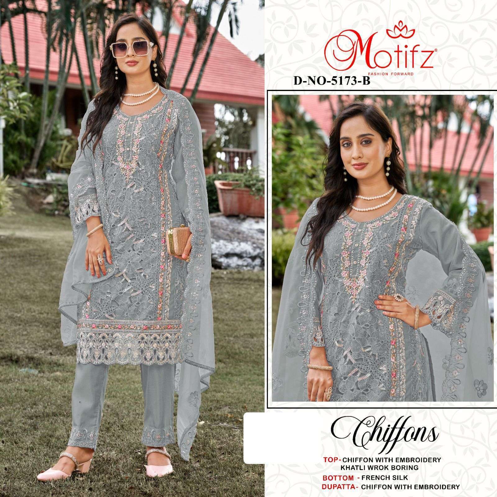 MOTIFZ D 5173 COLOURS EMBRODERY PAKISTANI CHIFFON SUIT WHOLESALER 2025