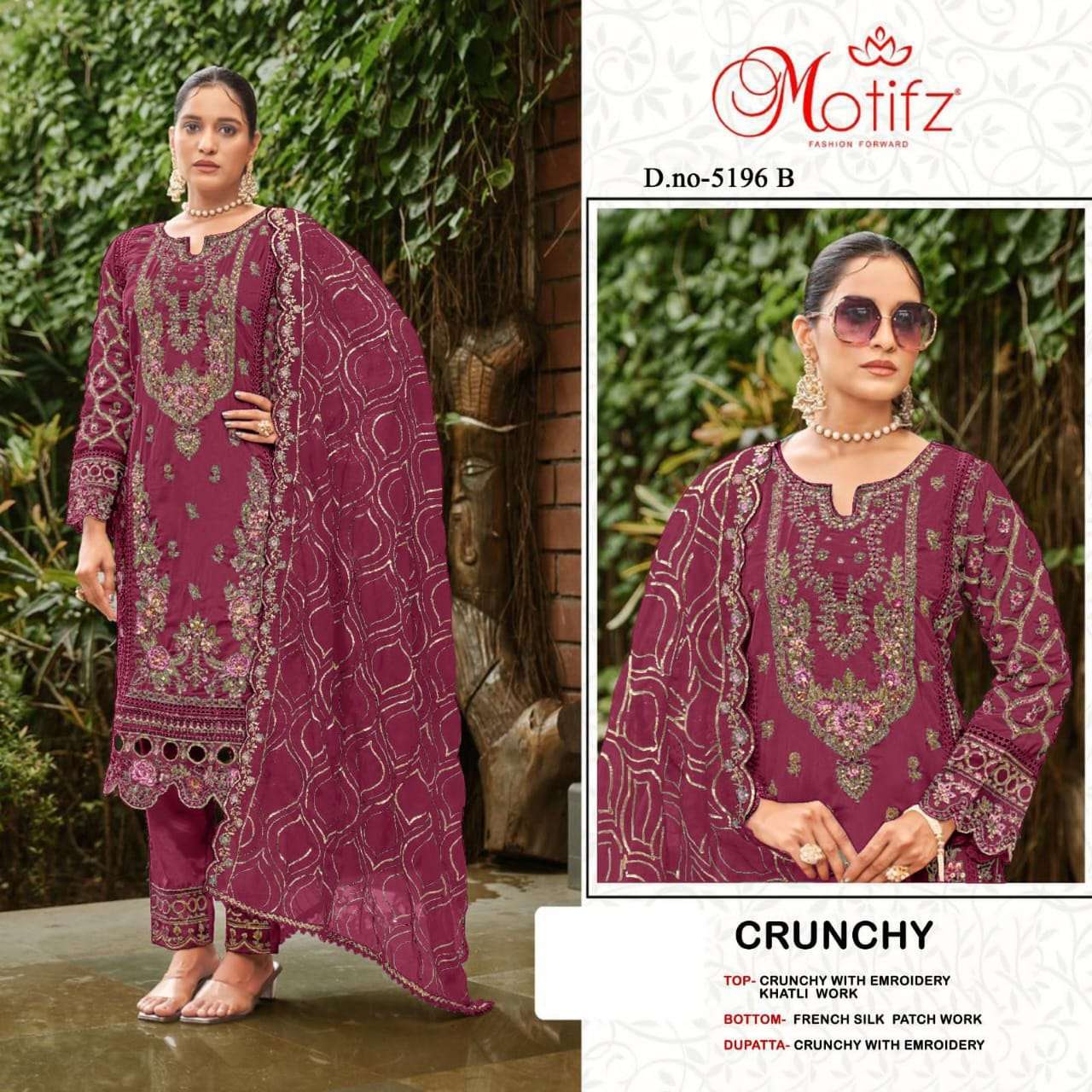 MOTIFZ D 5196 COLORS PAKISTANI CRUNCHEY EMBROIDERY KHATLI WORK SUIT WHOLESALER 2025