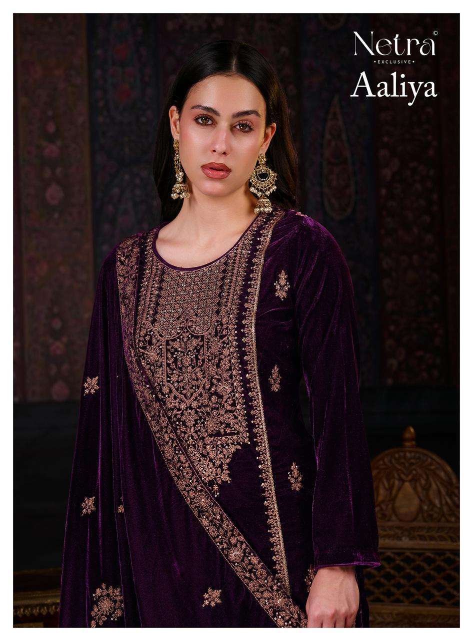 NETRA AALIYA WEDDING WEAR VELVET SUIT WHOLESALER BEST RATE 