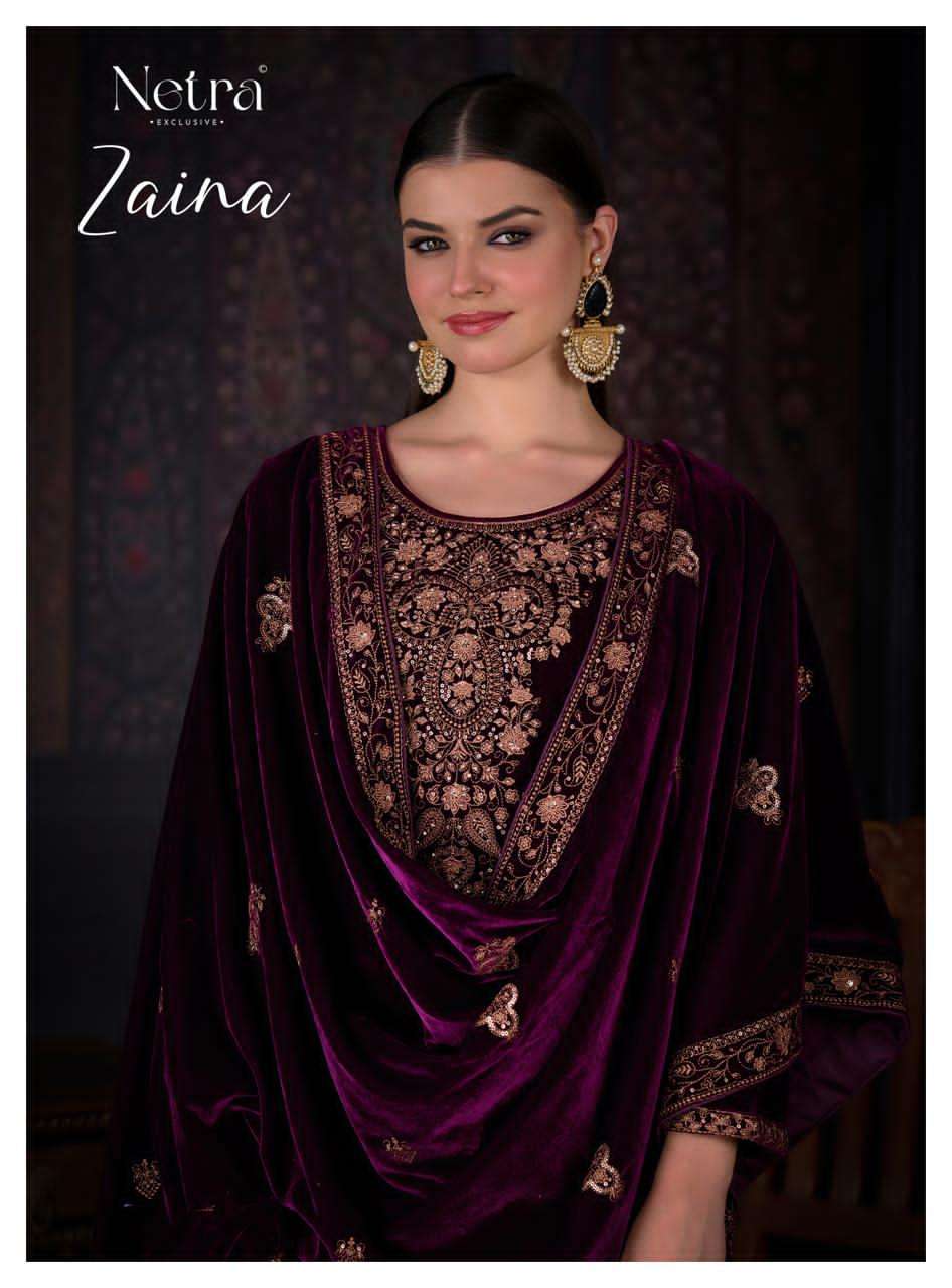 NETRA ZAINA PREMIUM DESIGNER VELVET SUIT WHOLESALER 