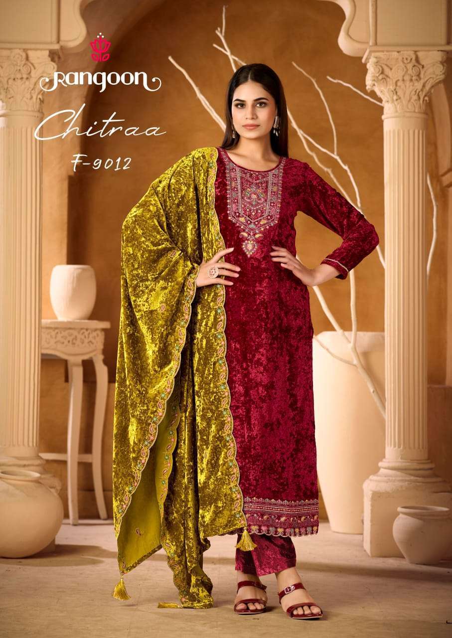 RANGOON CHITRAA PURE MAKHMAL VELVET DESIGNER READYMADE SUIT WHOLESALER 2025