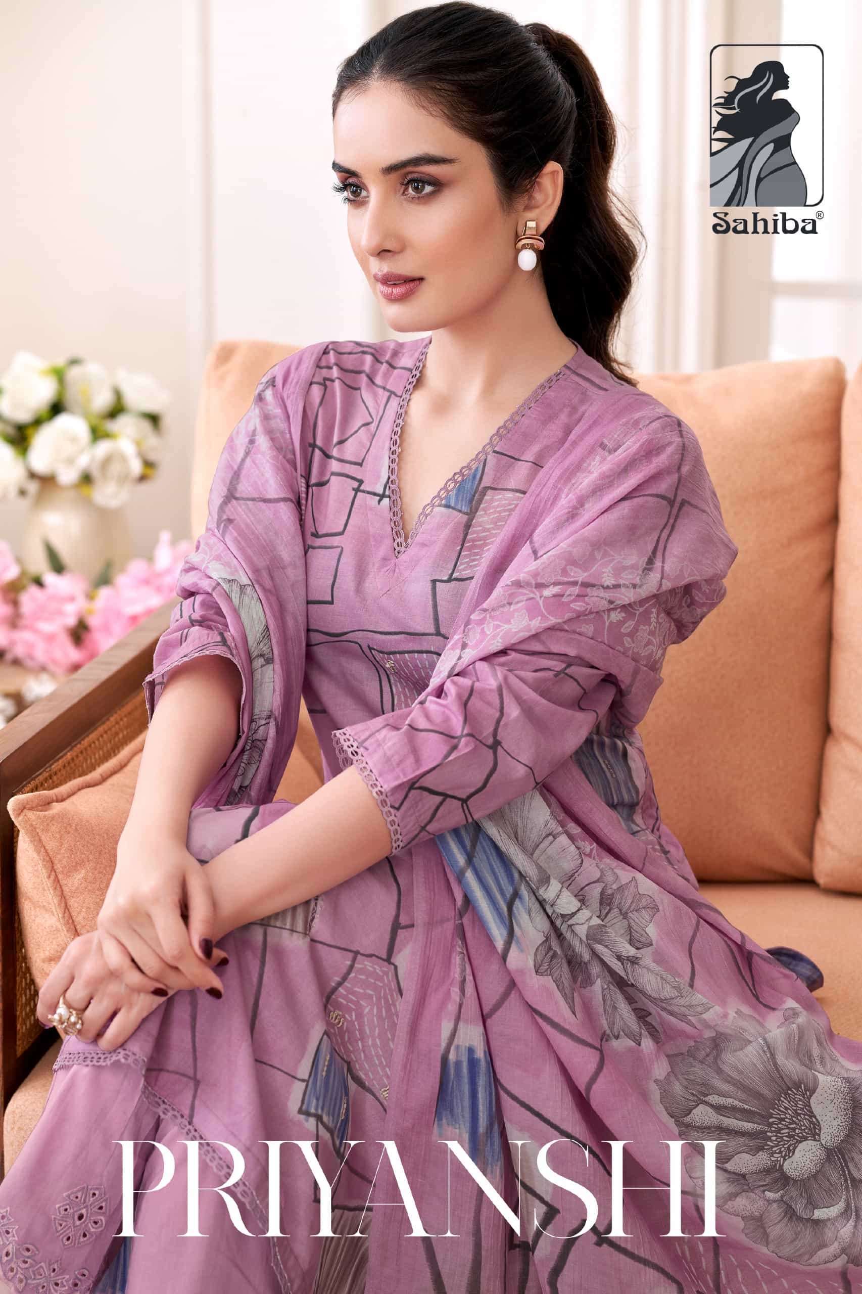SAHIBA PRIYANSHI FANCY PALAZZO DESIGN COTTON SUIT WHOLESALER 2025