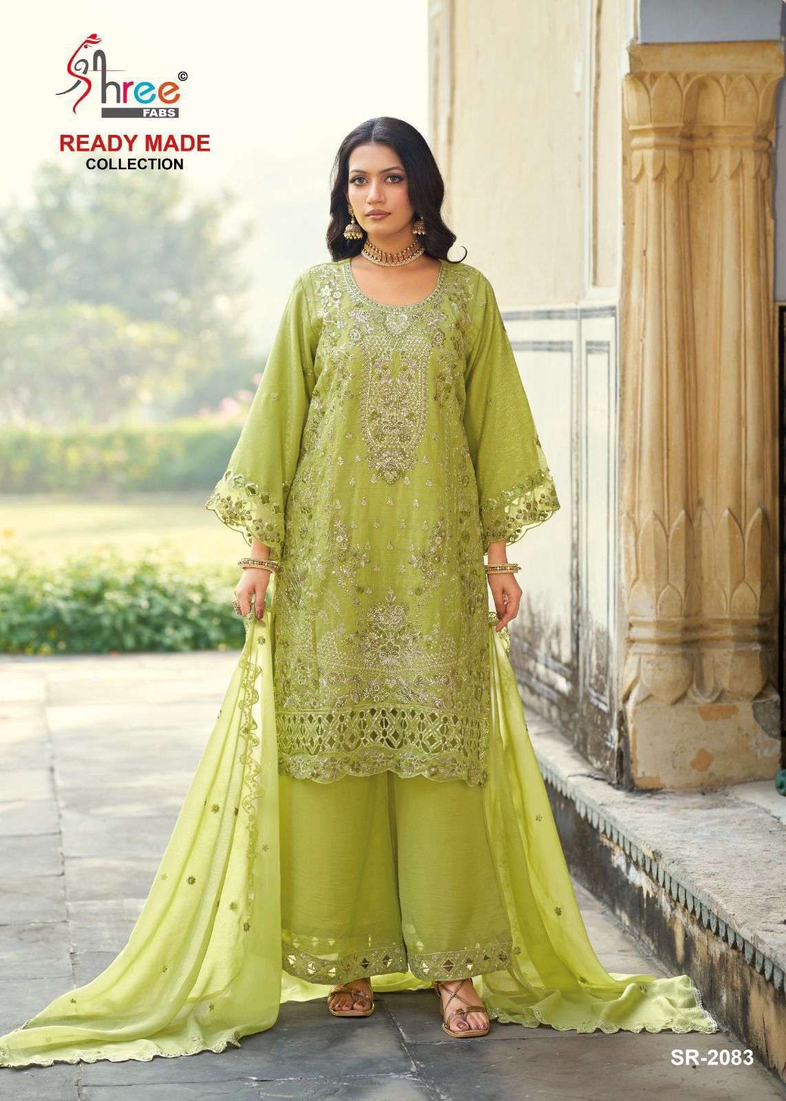 SHREE FAB 2083 COLORS FANCY KHATLI WORK CRUNCHY SILK READYMADE SUIT WHOLESALER 