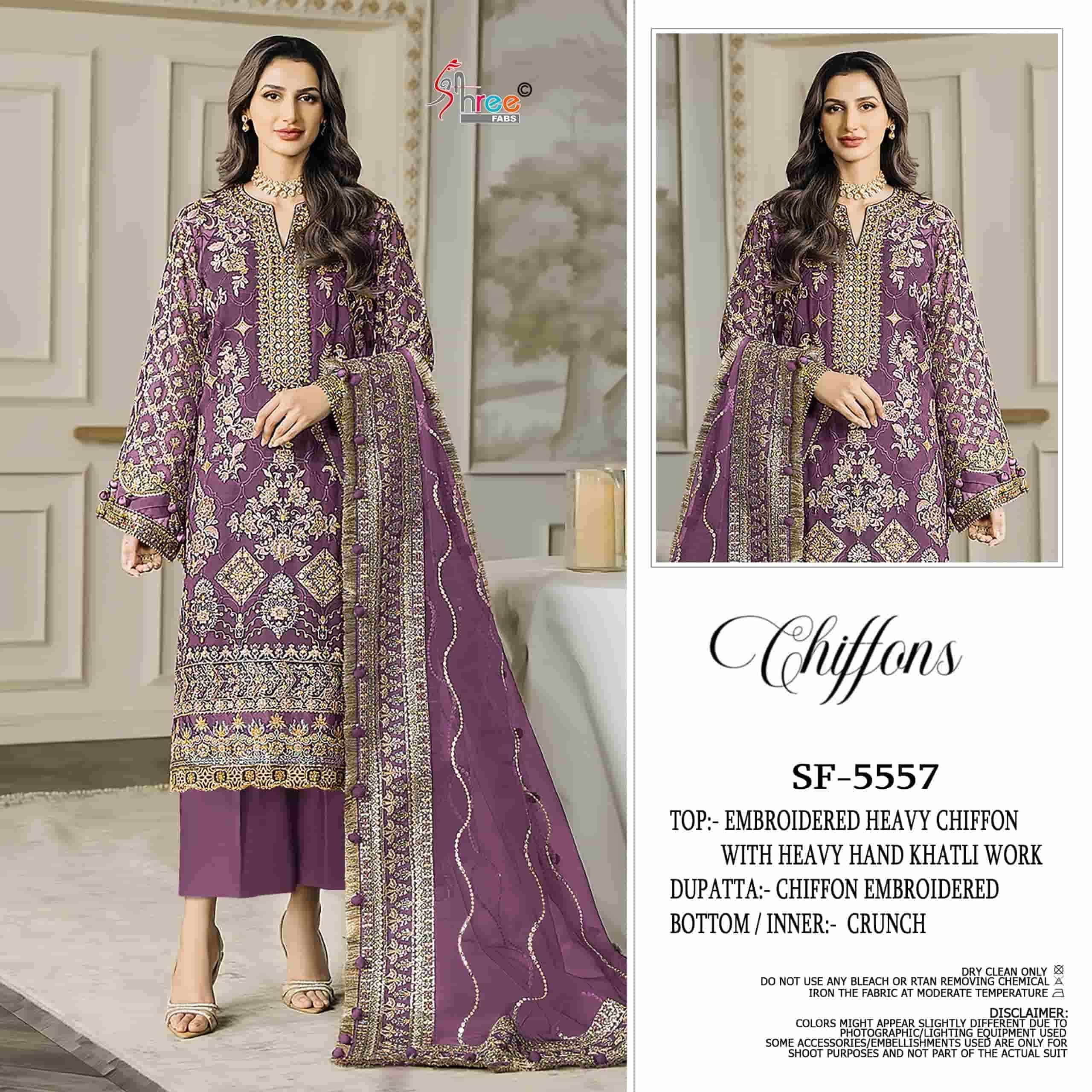 SHREE FAB 5557 COLOURS CHIFFON EMBRODERY PARTY WORK PAKISTANI SUIT WHOLESALER 2025