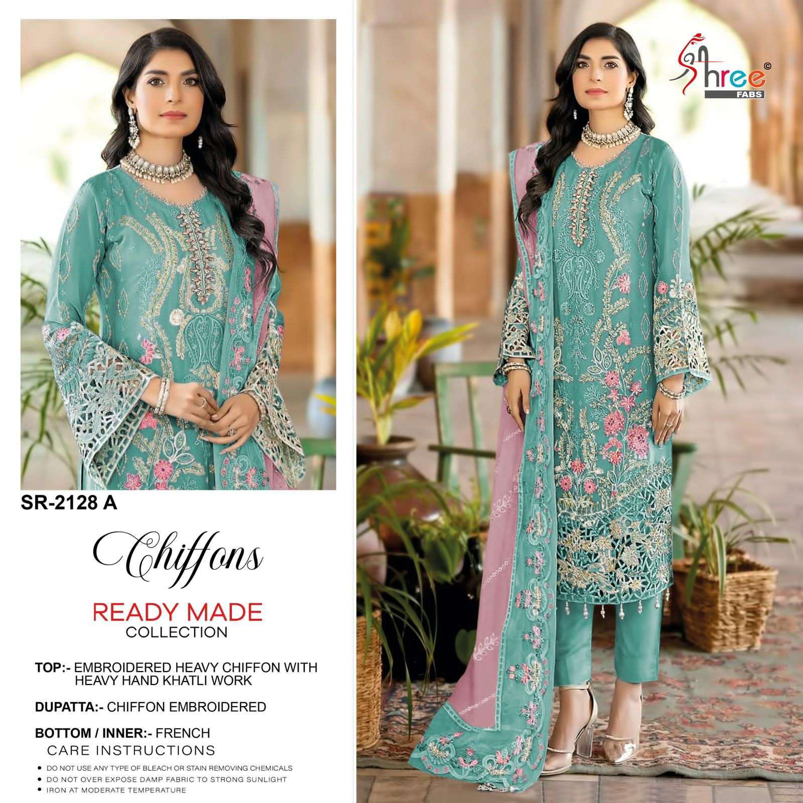 SHREE FAB SR 2128 COLORS READYMADE PAKISTANI CHIFFON SUIT WHOLESALER 