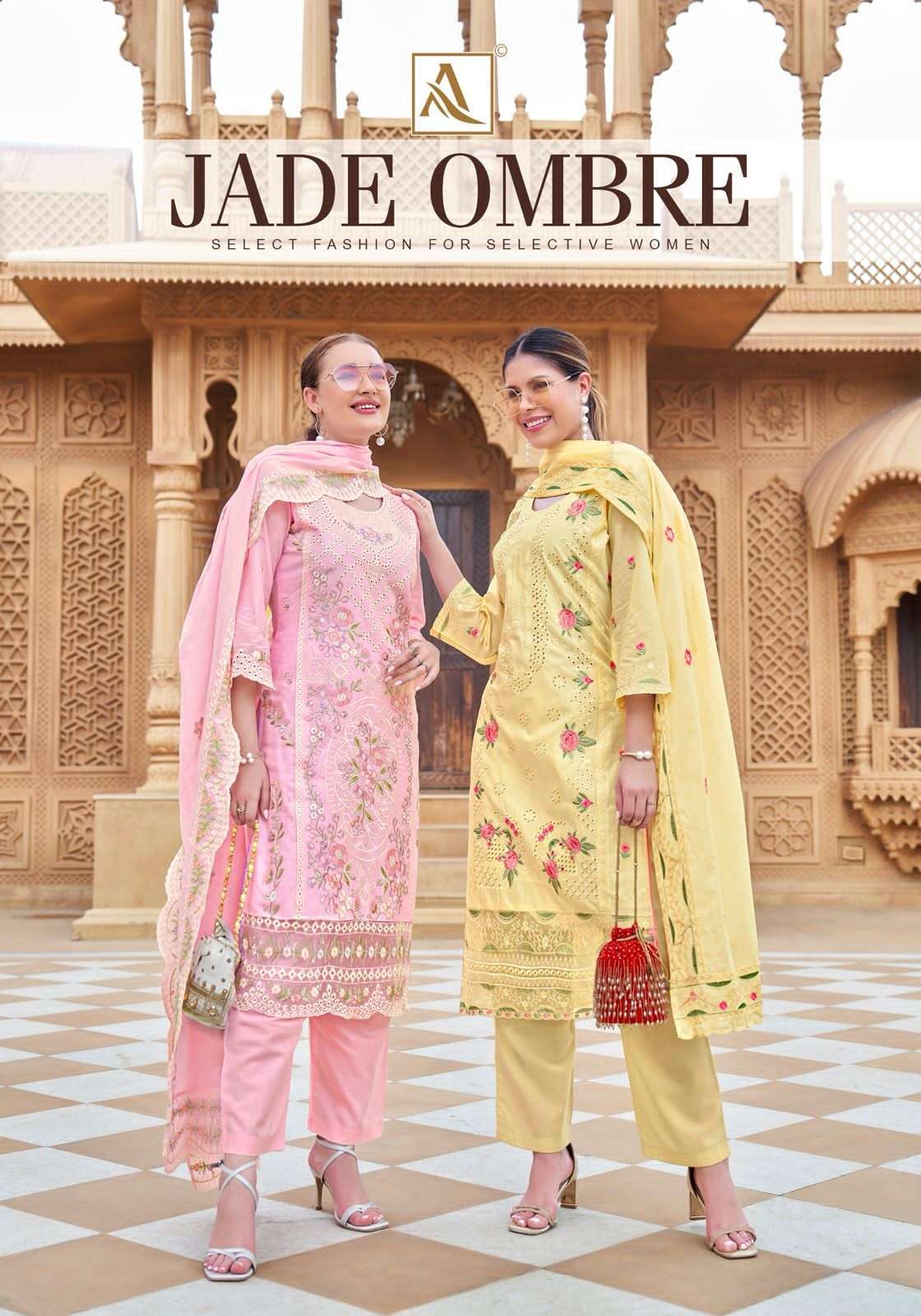 ALOK SUIT JADE OMBRE HEAVY EMBROIDERED CAMRIC COTTON SUIT SUPPLIER 