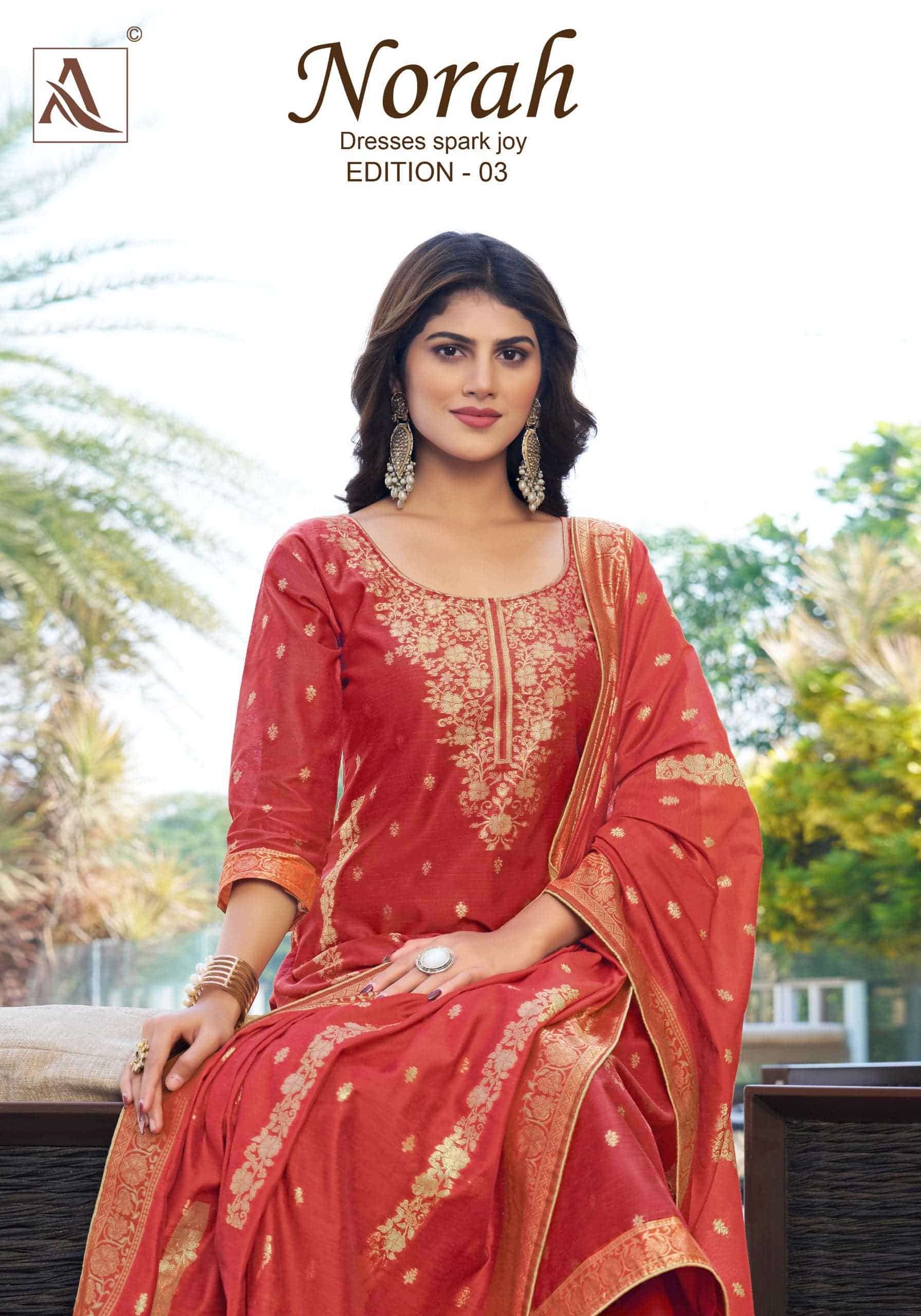 ALOK SUIT NORAH EDITION 3 UNSTITCH DRESS CATALOGUE WHOLESALER BEST RATE 