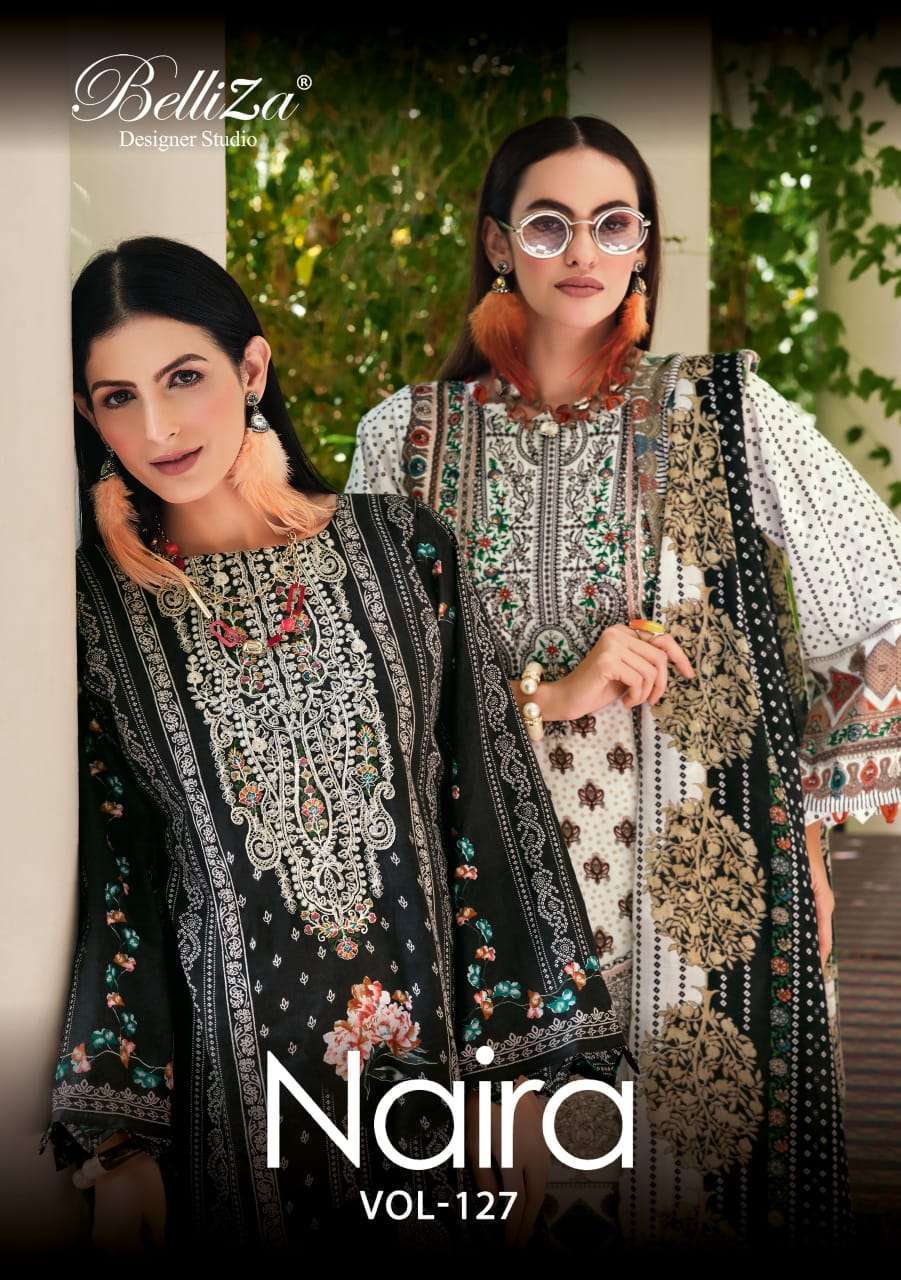 BELLIZA DESIGNER NAIRA 127 PURE COTTON EMBROIDERY SUIT WHOLESALER 