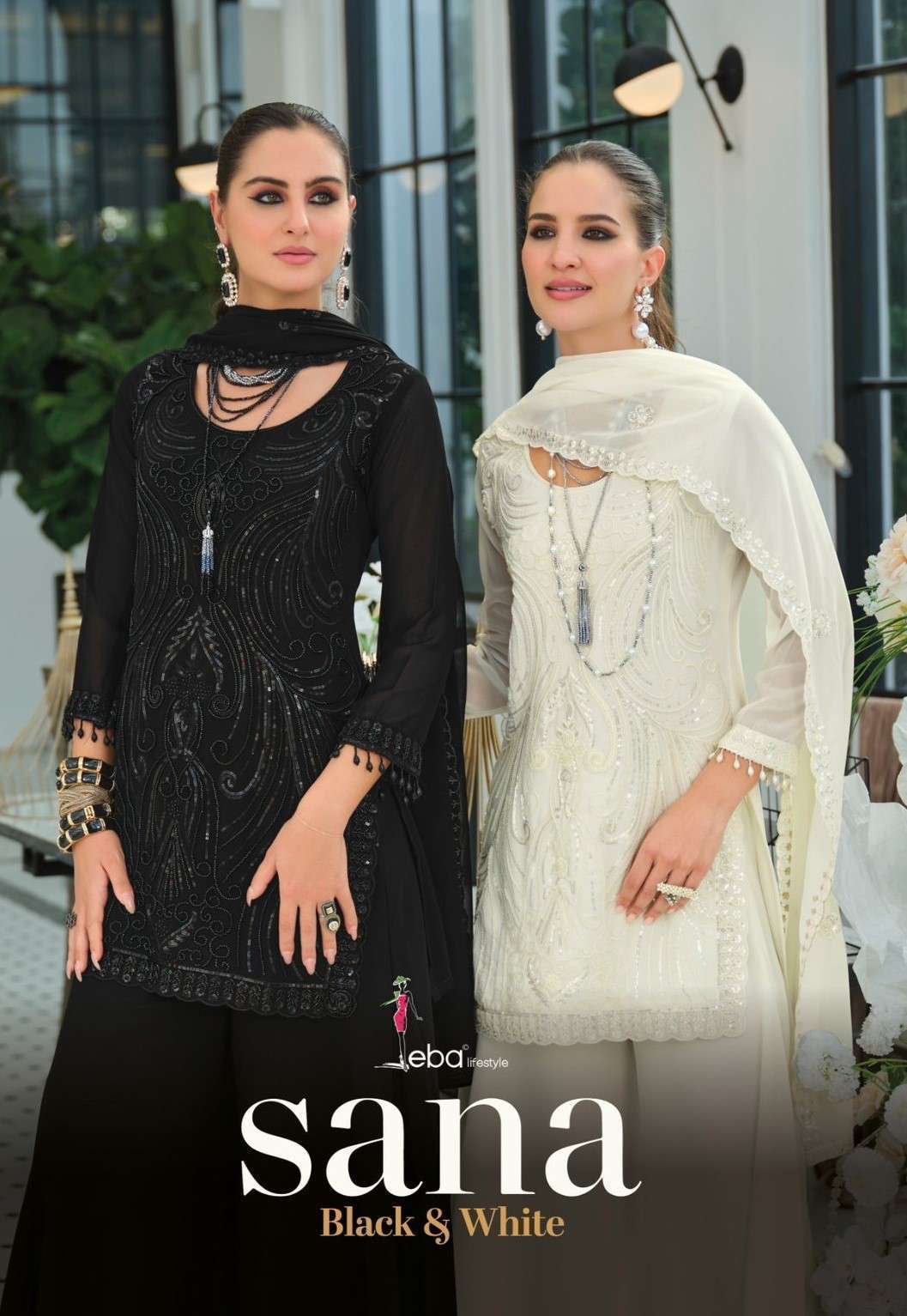 EBA LIFESTYLE SANA BLACK AND WHITE COLLECTION REAL GEORGETTE READYMADE SUIT WHOLESALER 