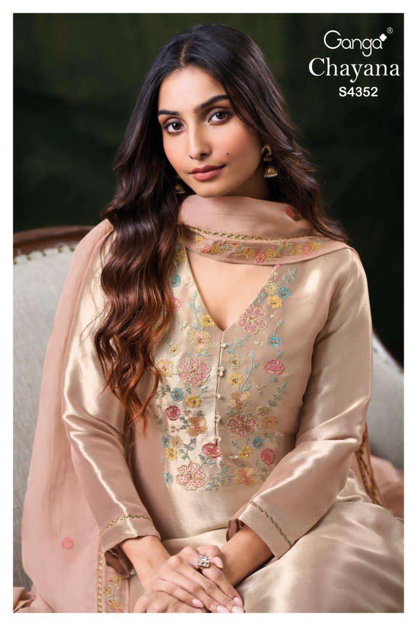 GANGA FASHION CHAYANA 4352 PURE BEMBERG SILK DESIGNER SUIT CATALOG 2025
