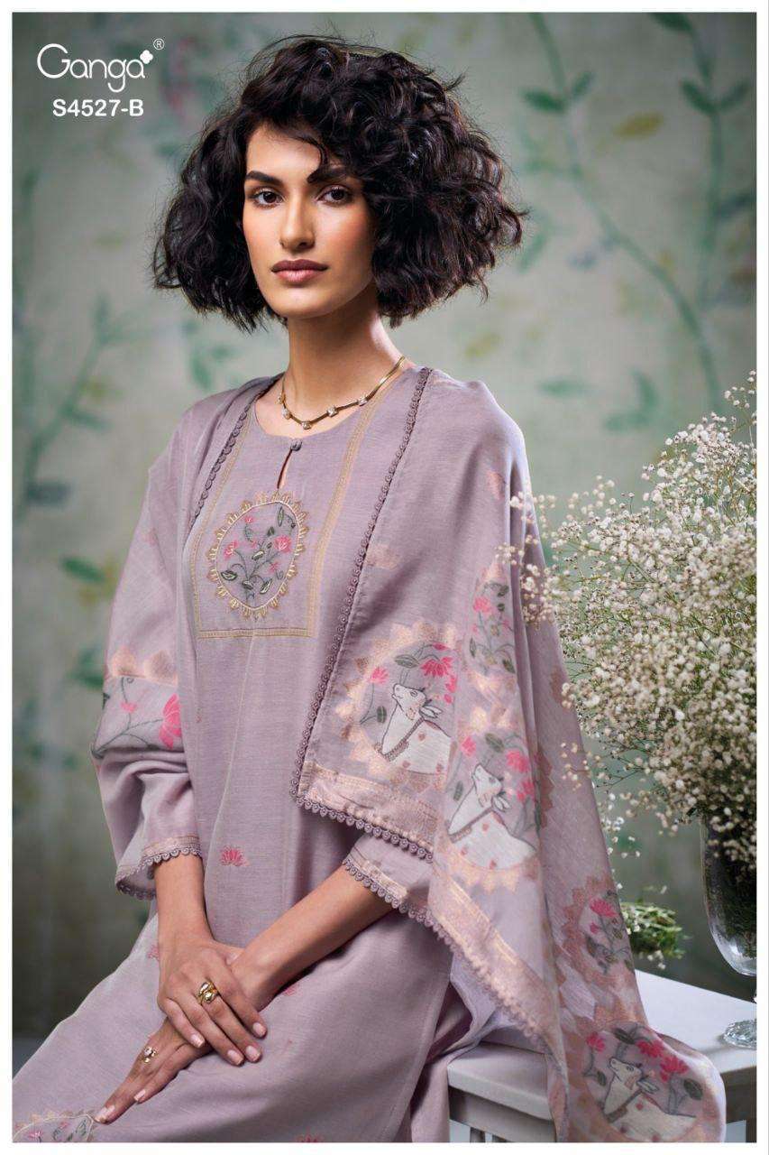 GANGA FASHION GABRIELLA 4527 VISCOSE WOVEN SILK LADIES SUIT WHOLESALER 