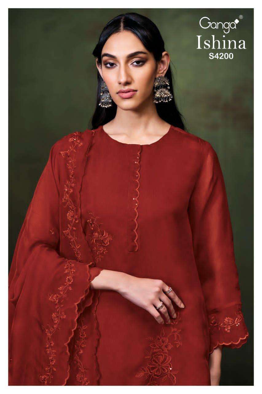 GANGA FASHION ISHINA 4200 PURE BEMBERG SILK LADIES SUIT WHOLESALER 