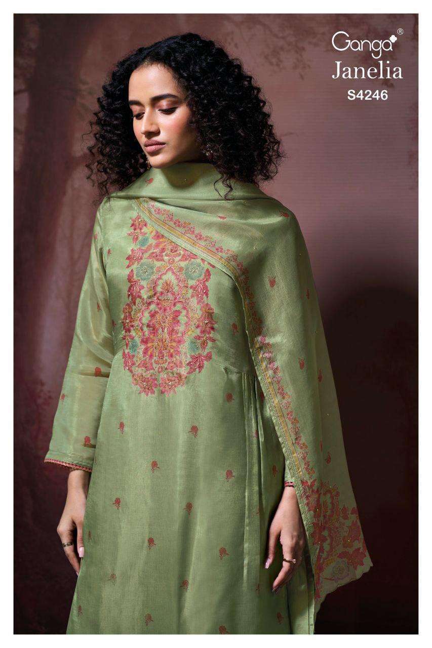 GANGA FASHION JANELIA 4246 BEMBERG SILK SALWER KAMEEZ SUIT WHOLESALER 