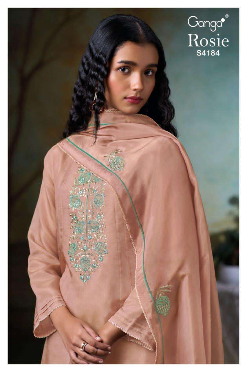 GANGA FASHION ROSIE 4184 BEMBERG HABUTAI SILK SUIT WHOLESALER BEST RATE DEALER