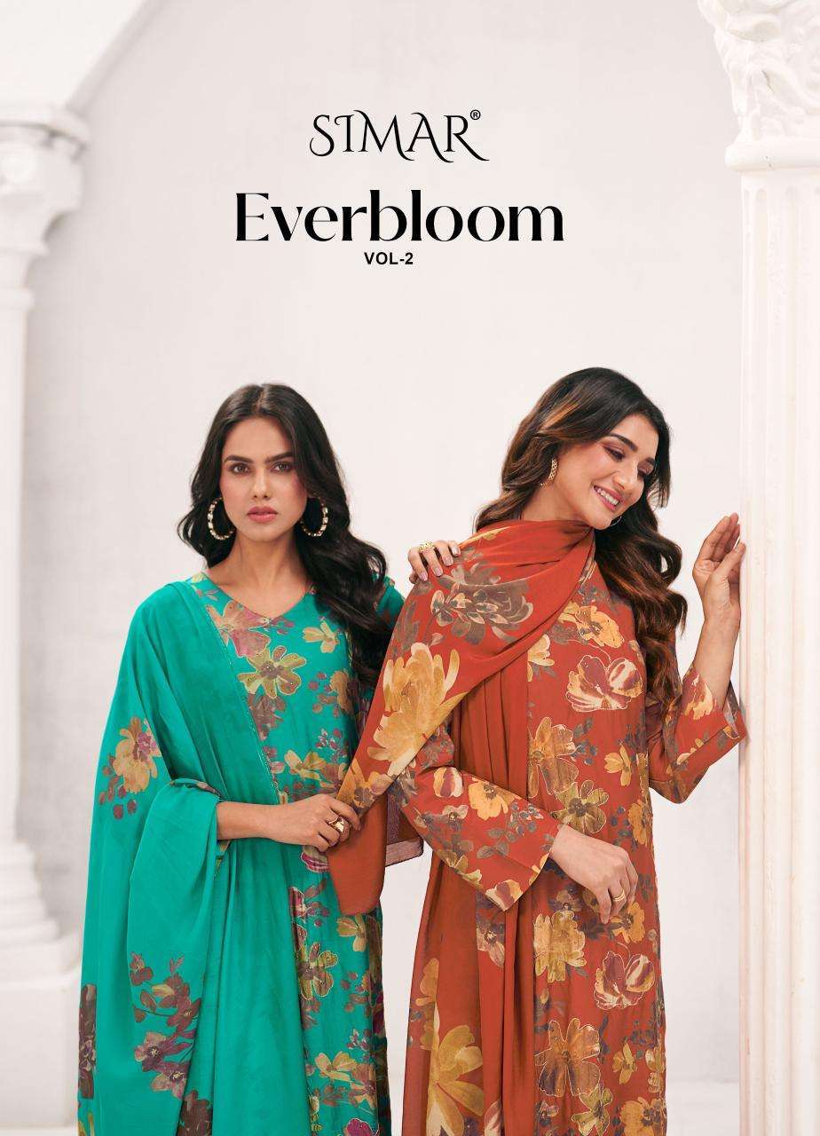 GLOSSY SIMAR EVERBLOOM VOL 2 PURE VISCOSE MUSLIN LADIES SUIT WHOLESALER 