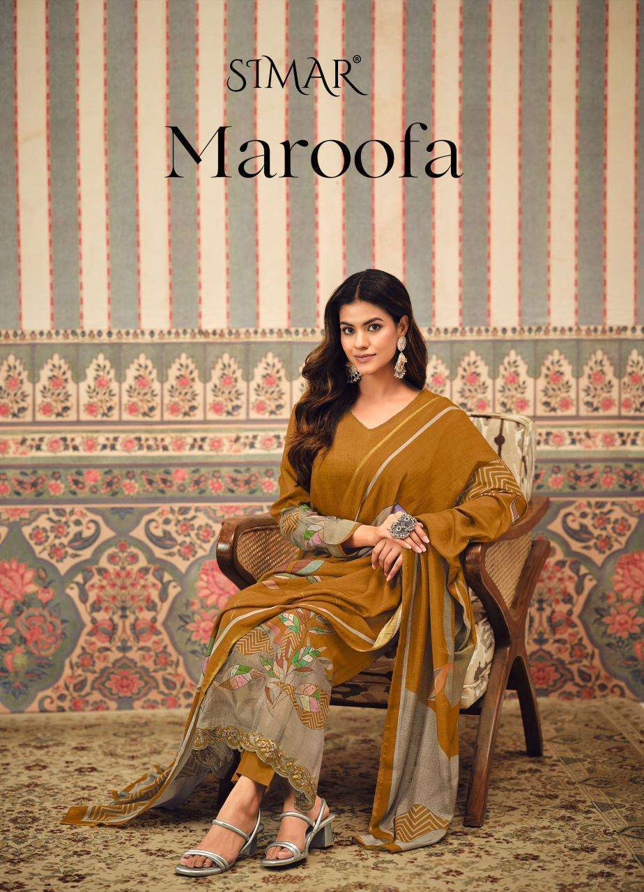 GLOSSY SIMAR MAROOFA VISCOSE MUSLIN LADIES SUIT WHOLESALER 