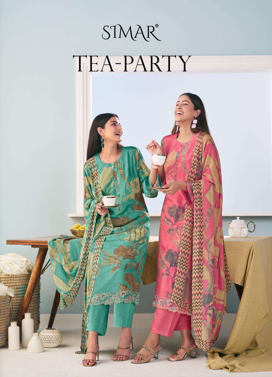 GLOSSY SIMAR TEA PARTY PRINTED MUSLIN LADIES SUIT WHOLESALER BEST RATE 2026