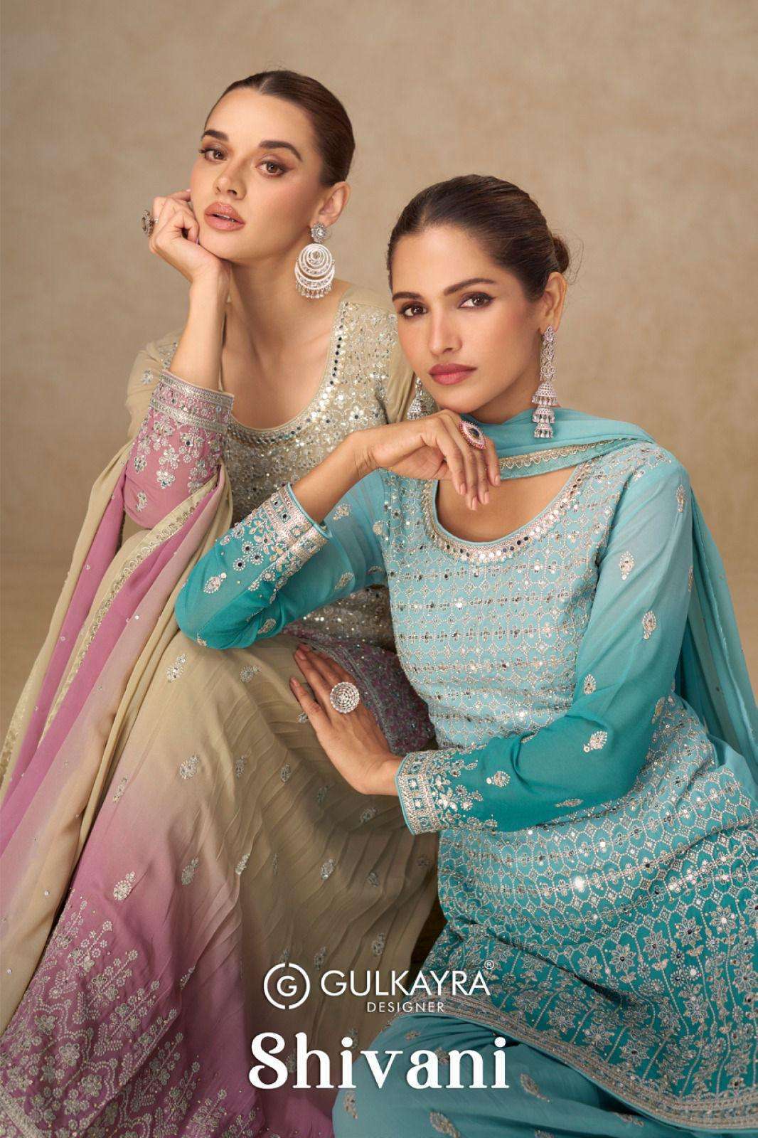 GULKAYRA DESIGNER SHIVANI 7668 TO 7670 DESIGNER PALAZZO SUIT CATALOG WHOLESALER BEST RATE 