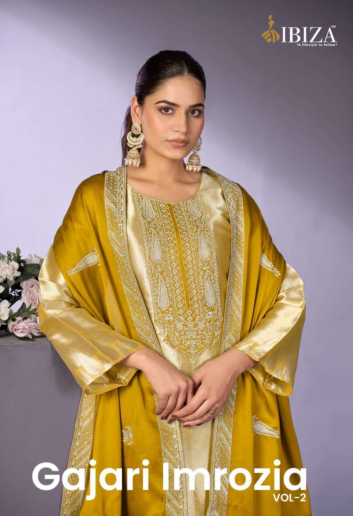 IBIZA GAJARI IMROZIA VOL 2 PARTYWEAR STYLE JACQUARD SUIT CATALOG WHOLESALER 
