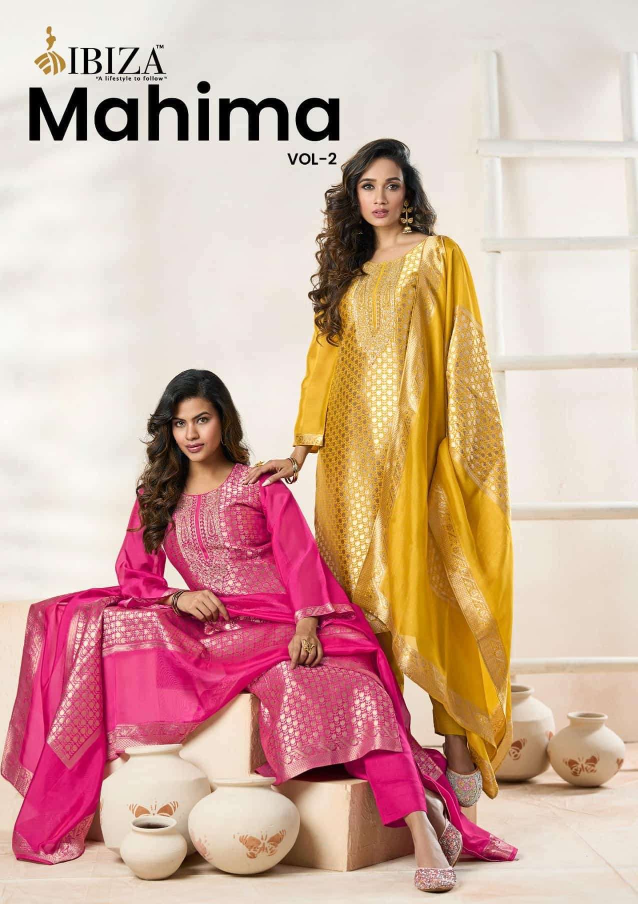 IBIZA MAHIMA VOL 2 PARTYWEAR BANGLORY SILK JACQUARD EMBROIDERY SUIT WHOLESALER 