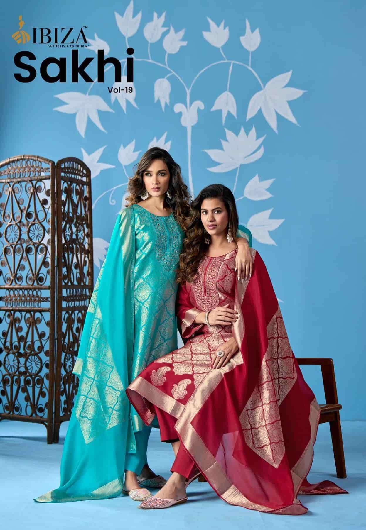 IBIZA SAKHI VOL 19 WEEDING WEAR DESIGNER JACQUARD SUIT CATALOG WHOLESALER 
