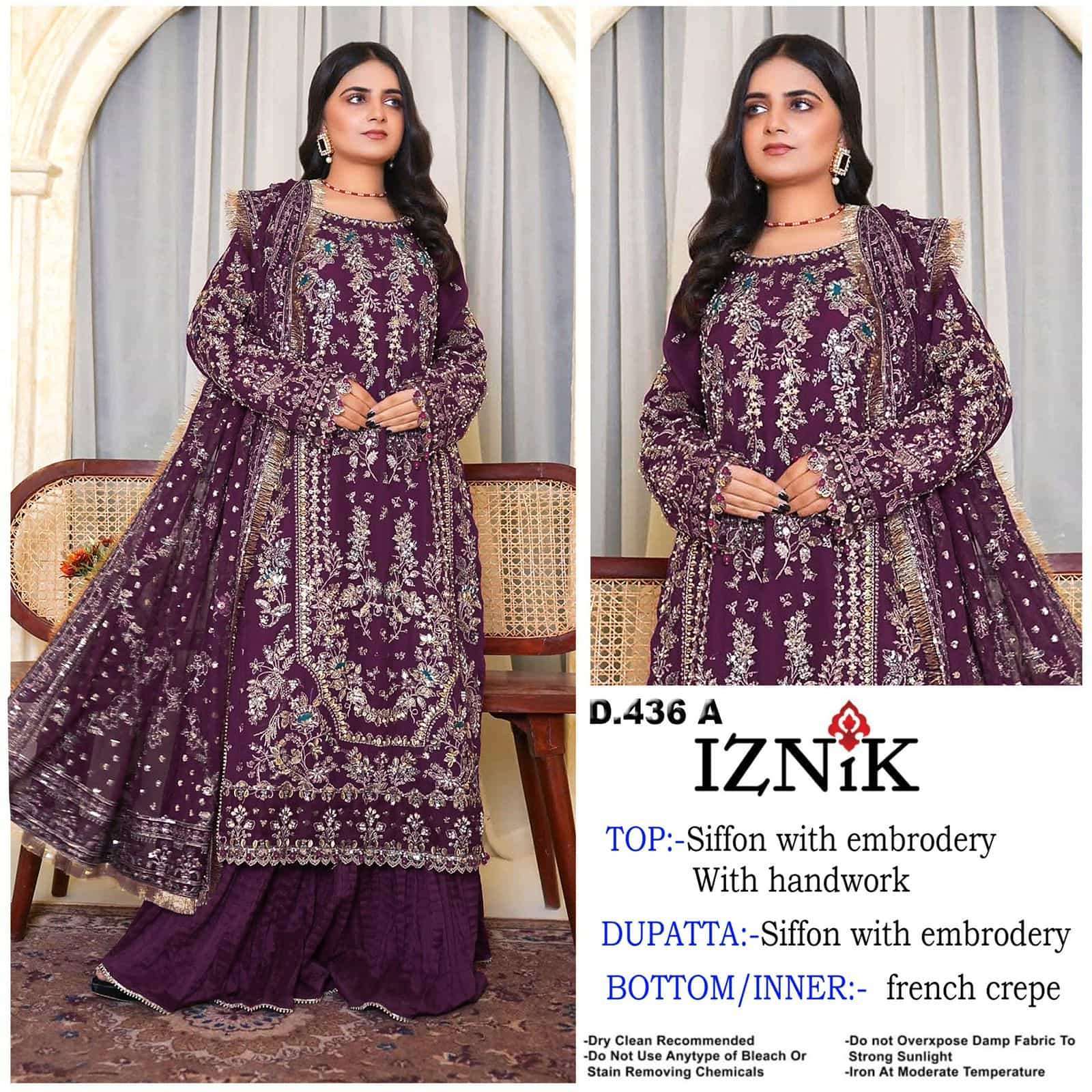 IZNIK FAB 436 CHIFFON HEAVY EMBROIDERY PAKISTANI SALWER KAMEEZ SUIT WHOLESALER 