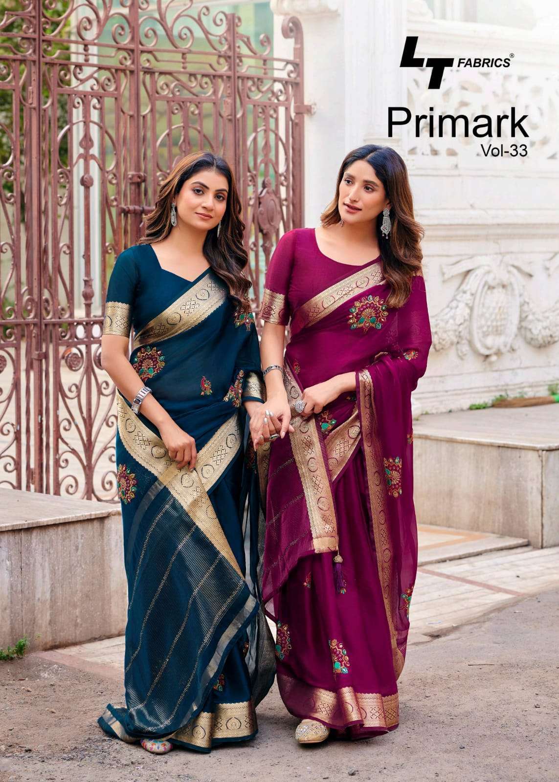 LT FASHION PRIMARK VOL 33 FANCY EMBROIDERED WORK SAREE WHOLESALER 