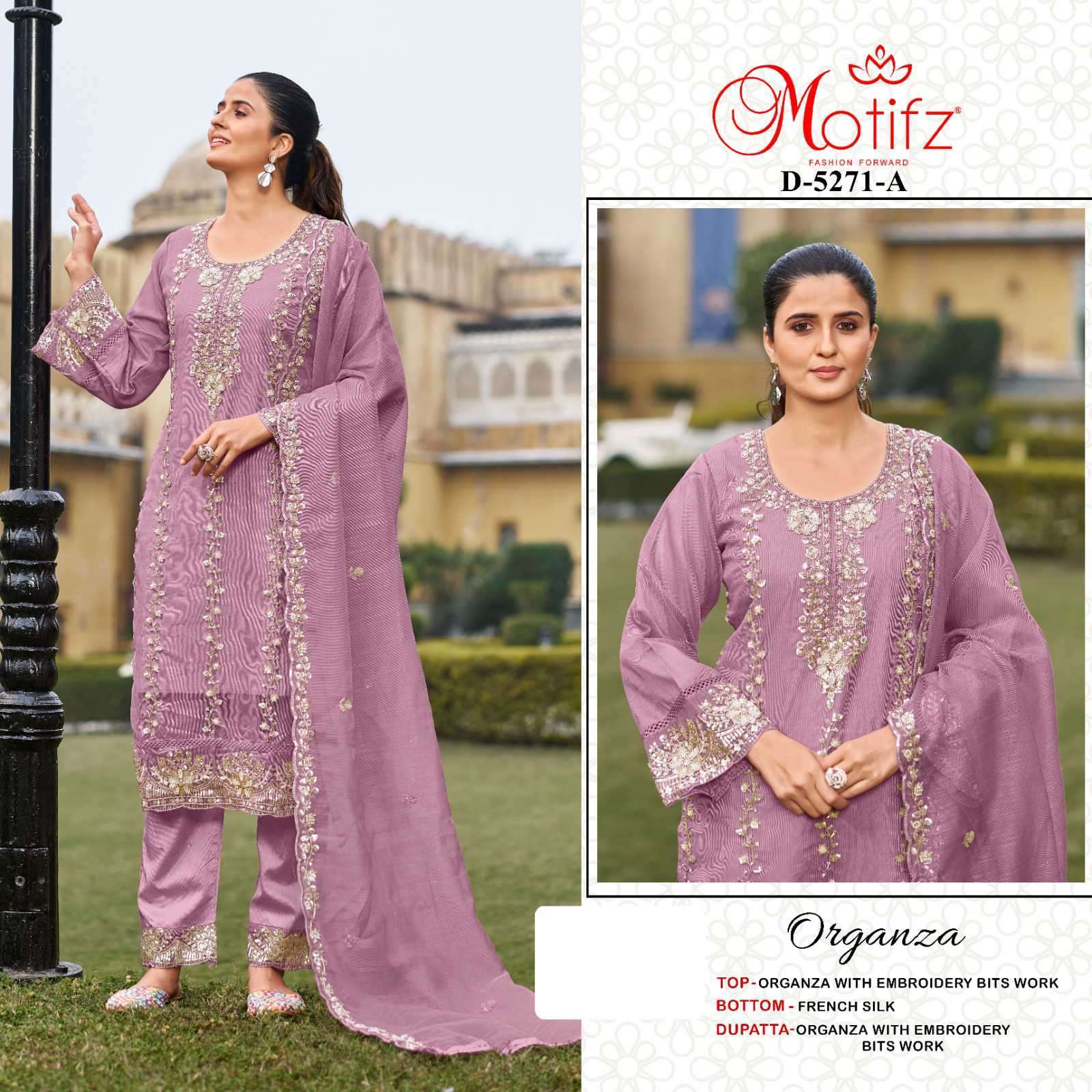 MOTIFZ 5271 COLORS ORGANZA SILK EMBRODERY SUIT WHOLESALER 