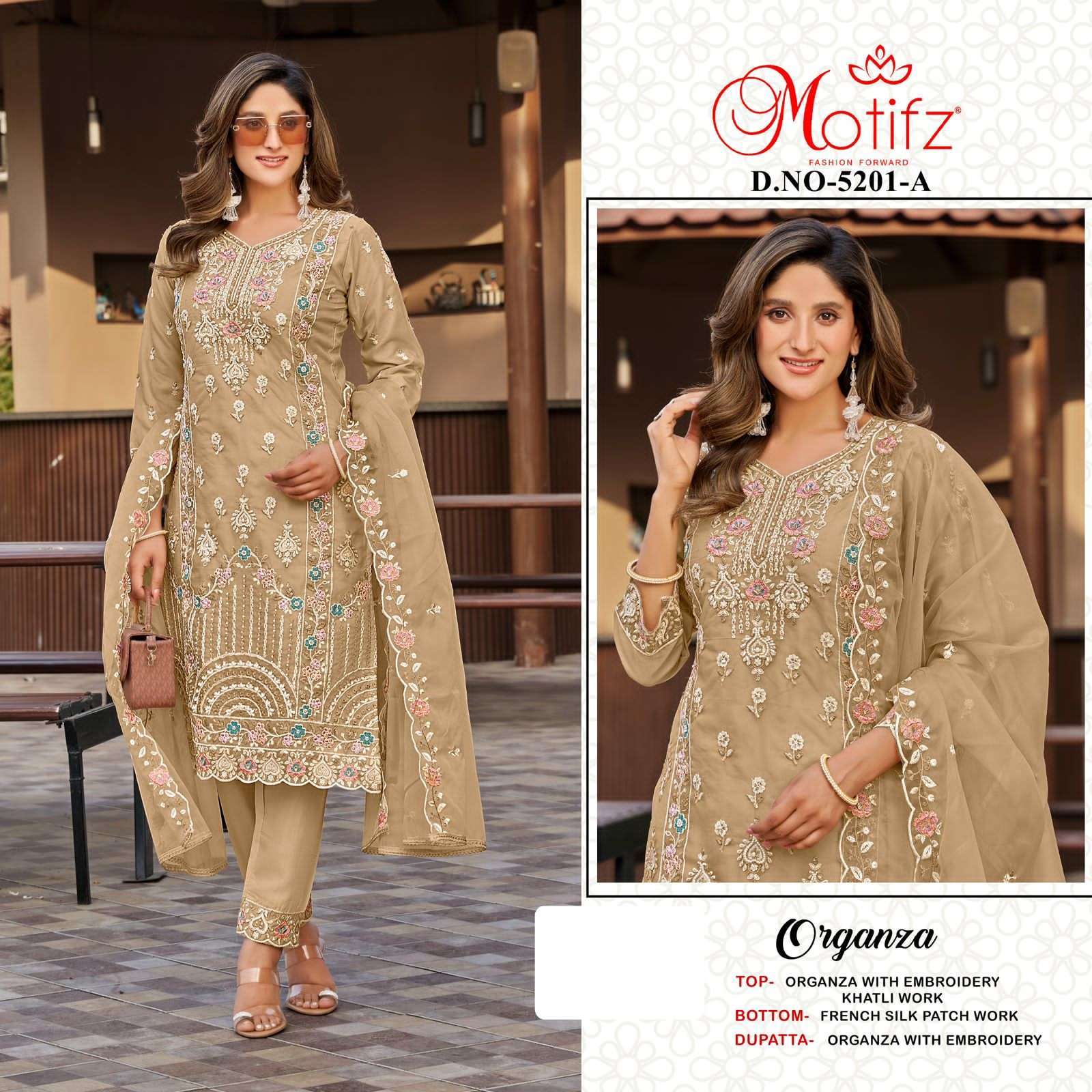 MOTIFZ D 5201 COLORS PAKISTANI ORGANZA EMBROIDERY SUIT WHOLESALER 2026
