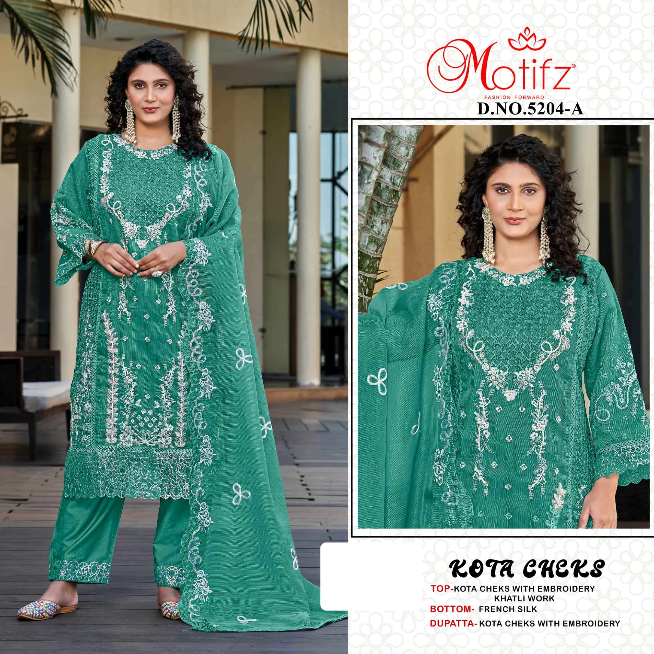 MOTIFZ D 5204 COLORS PAKISTANI KOTA CHEKS EMBROIDERY SUIT WHOLESALER 