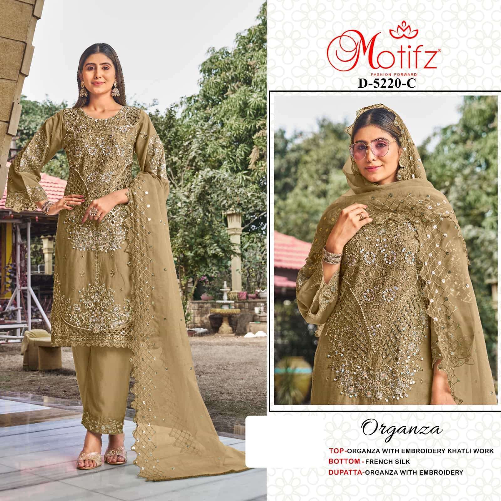 MOTIFZ D 5220 COLORS PARTYWEAR ORGANZA SUIT WHOLESALER BEST RATE 