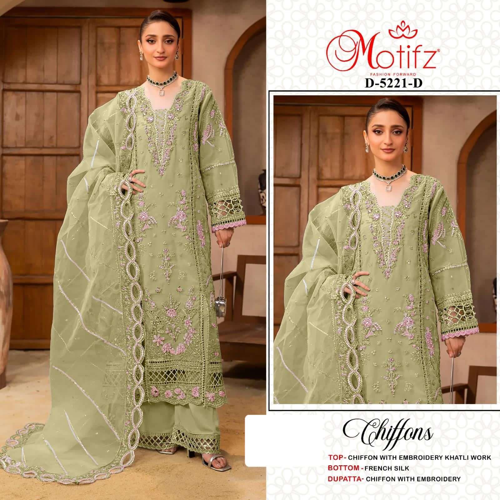 MOTIFZ D 5221 COLORS DESIGNER PAKISTANI CHIFFON SUIT WHOLESALER BEST RATE 2026